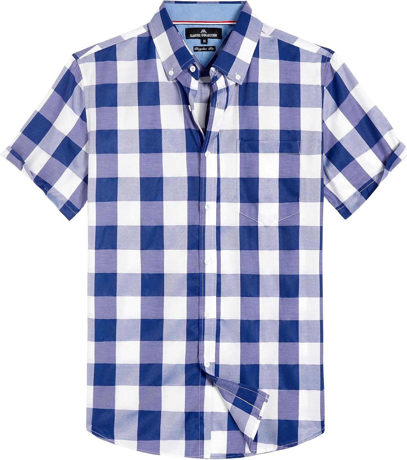 Alimens & Gentle Plaid Mens Short Sleeve Button Down Shirts with Pocket Blue Buffalo