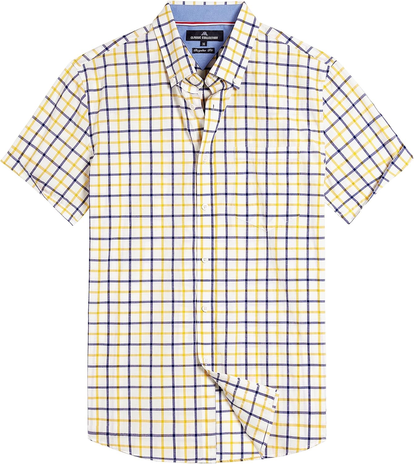 Alimens & Gentle Plaid Mens Short Sleeve Button Down Shirts with Pocket Yellow Check