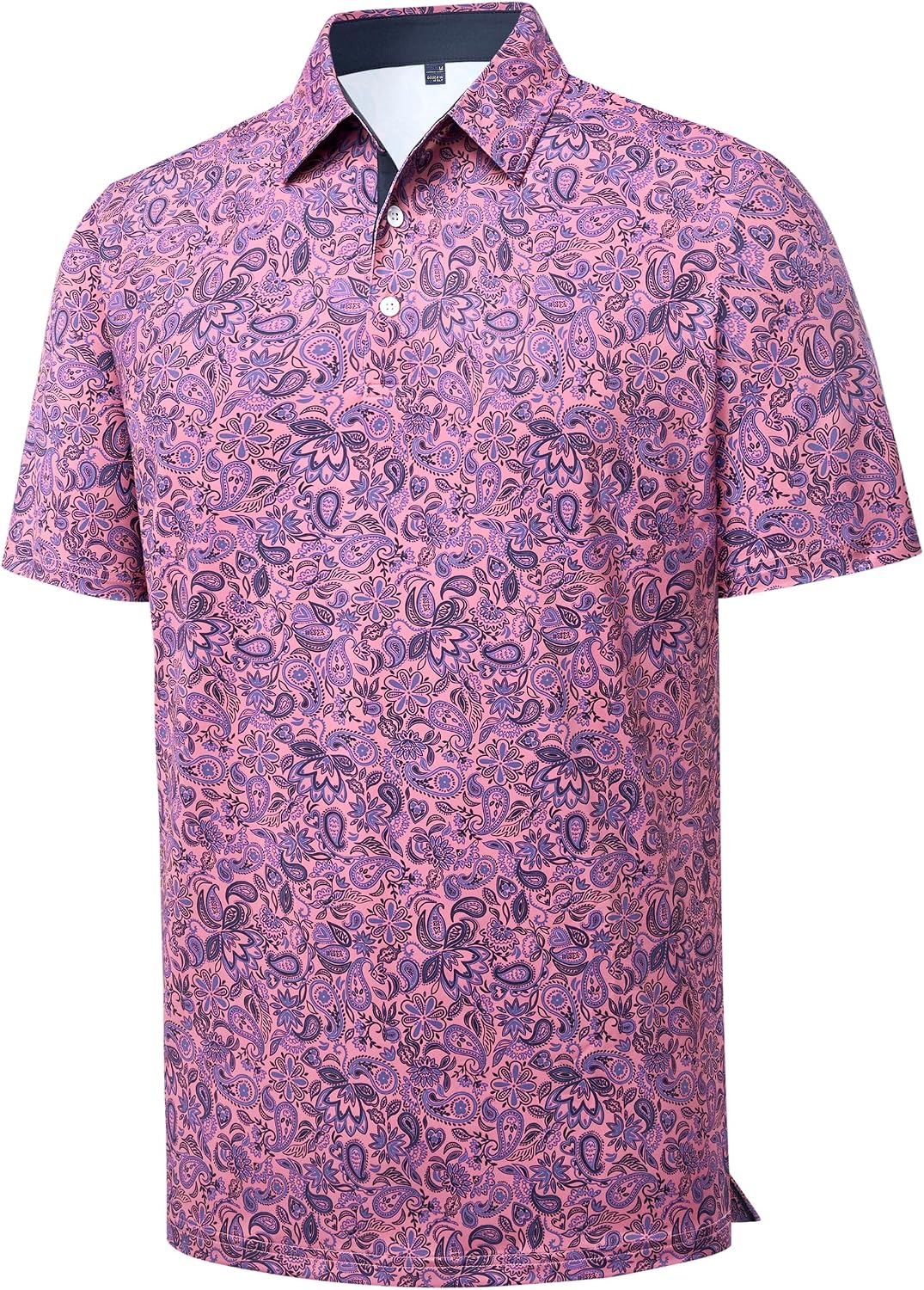 Mens Polo Shirts Dry Fit Breathable Printed Golf Shirt Summer Pink Paisley