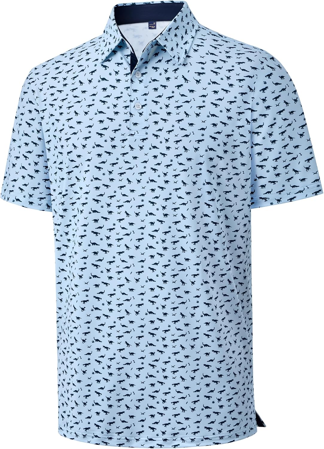 Mens Polo Shirts Dry Fit Breathable Printed Golf Shirt Summer Light Blue Dinosaur