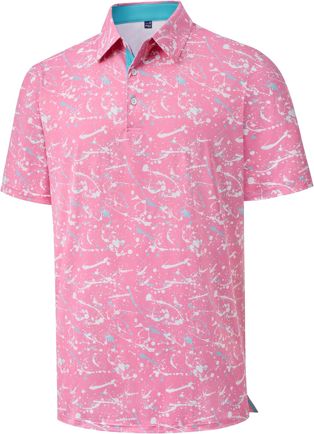 Mens Polo Shirts Dry Fit Breathable Printed Golf Shirt Summer Pink Color