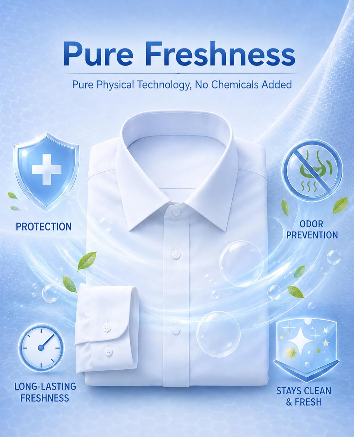 Mens Dress Shirts Odor Resistant Long Sleeve Button Down Shirt, Stretchy