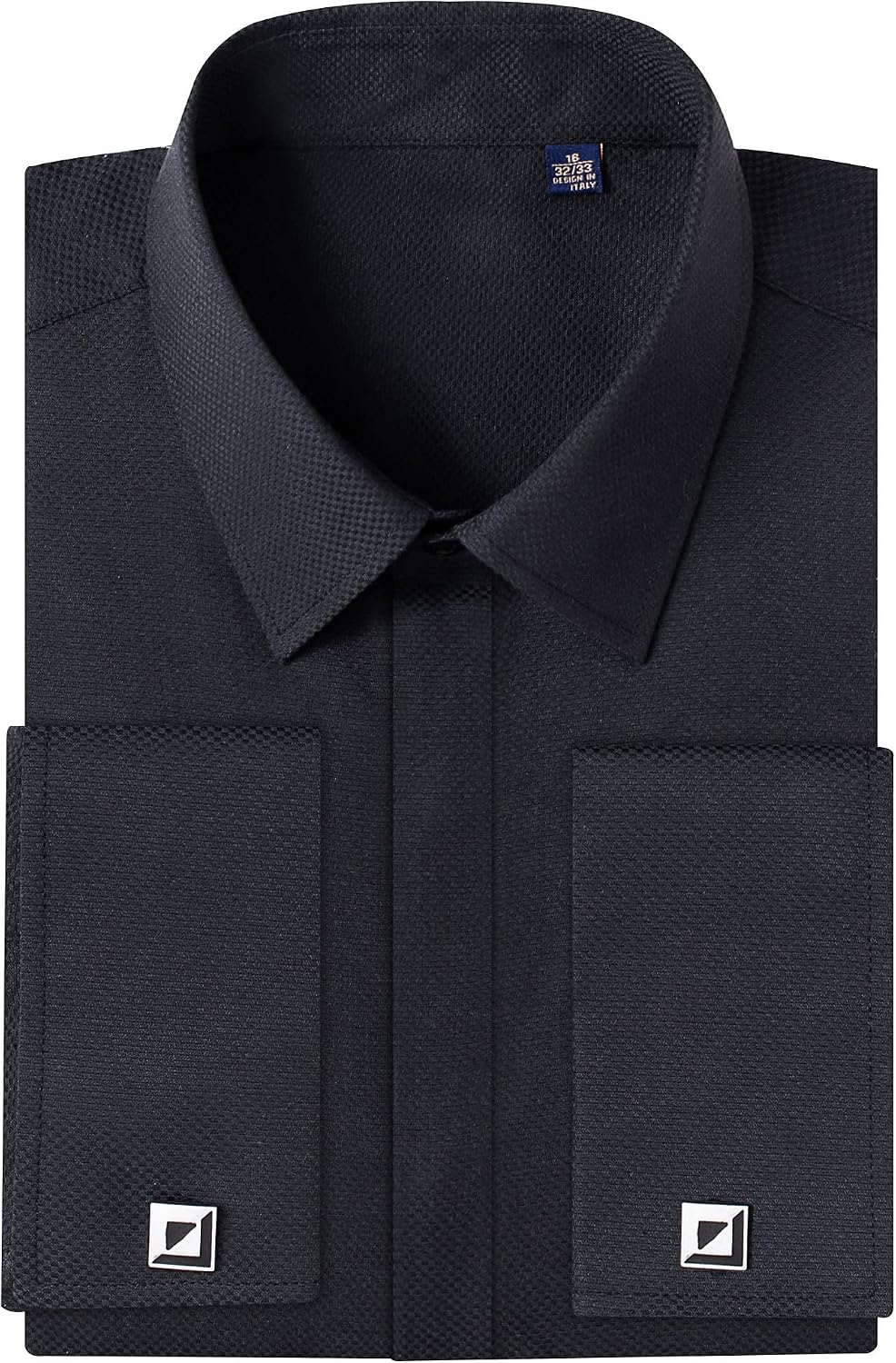 Men's Dress Shirts French Cuff Regular Fit Formal Tuxedo Cufflinks Shirt Black