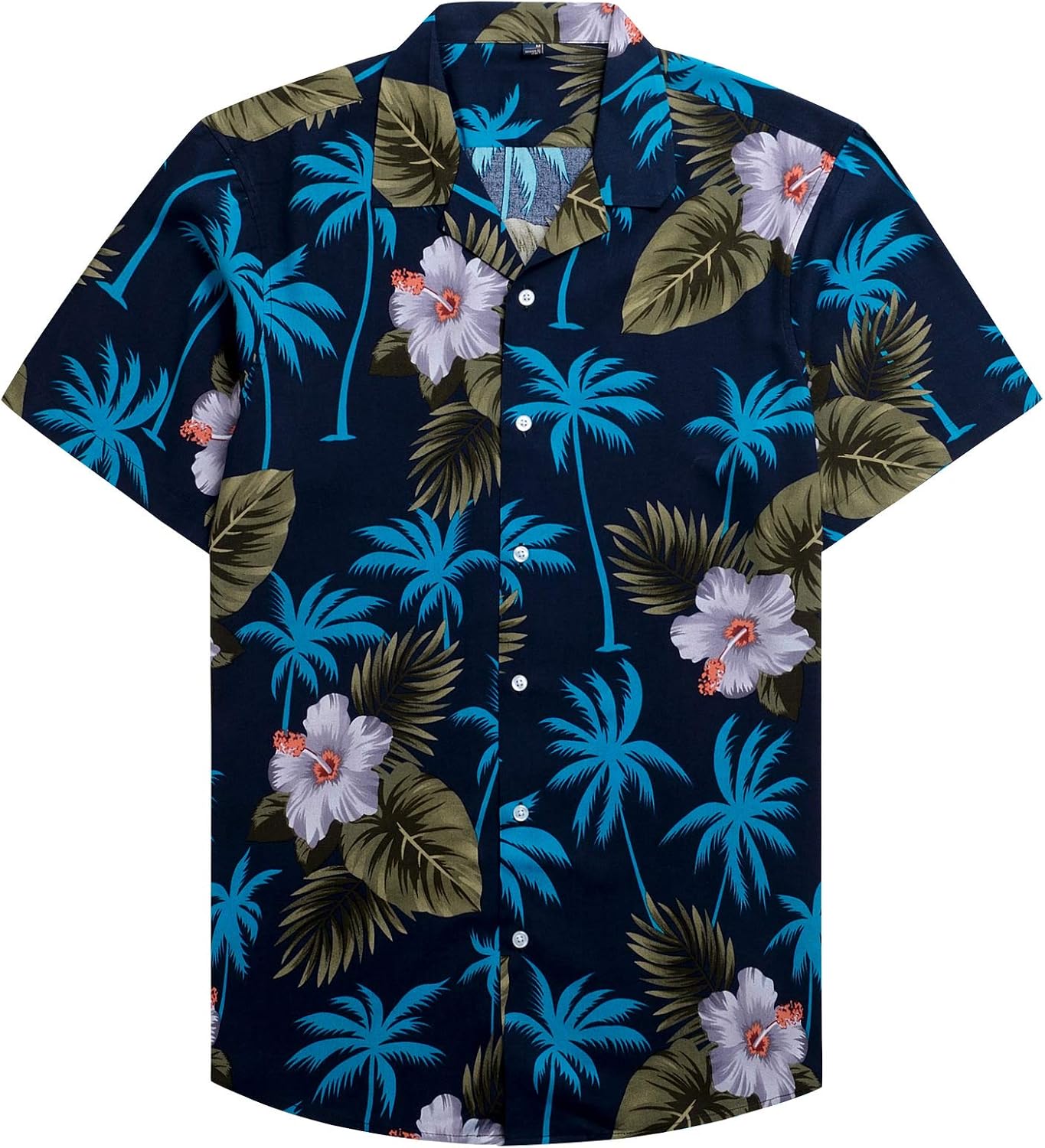 Mens Hawaiian Shirt Summer Beach Casual Short Sleeve Button Down Shirts Navy Blue