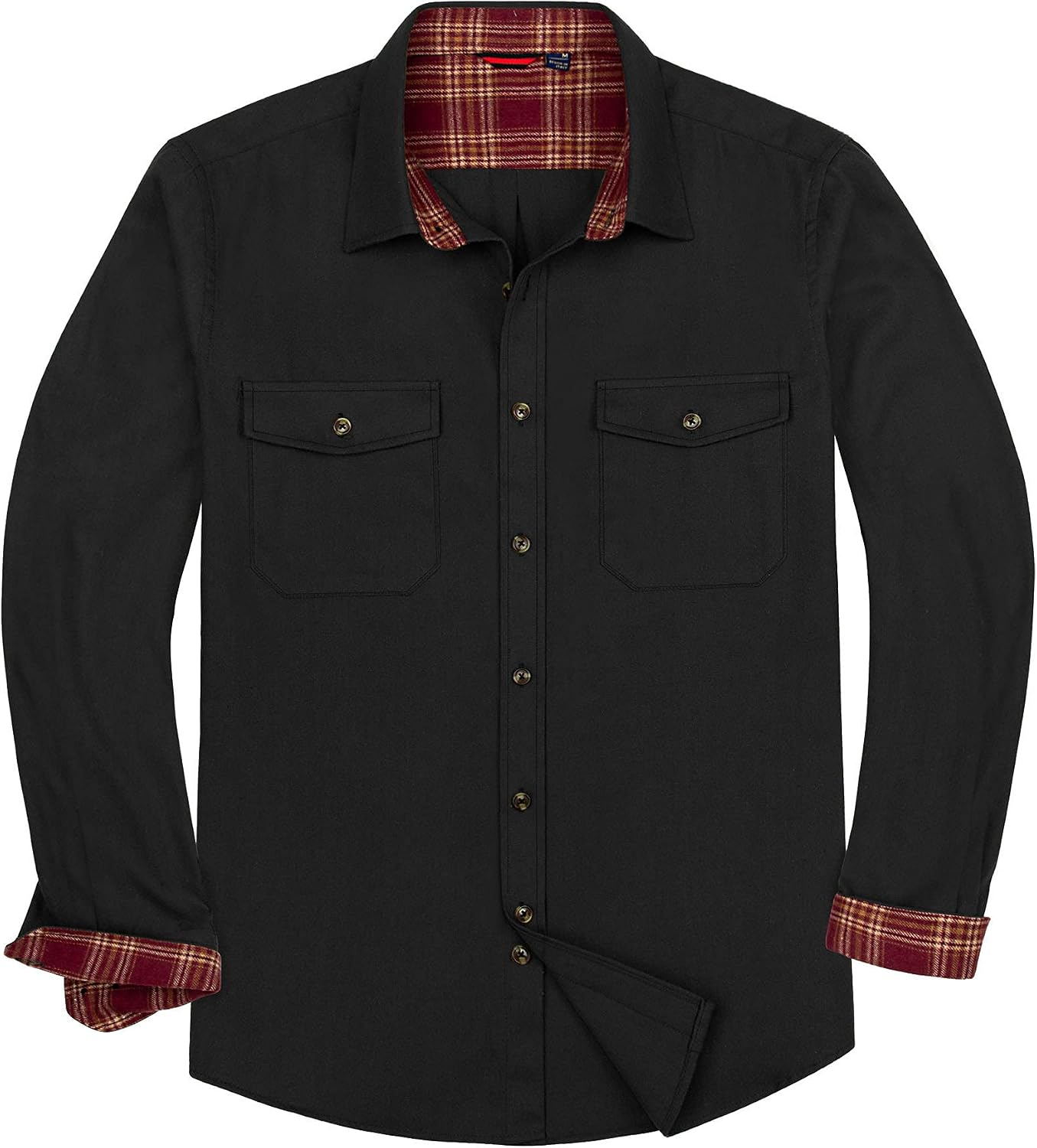 Alimens & Gentle Men's Solid Flannel Shirts 100% Cotton Long Sleeve Shirt Black
