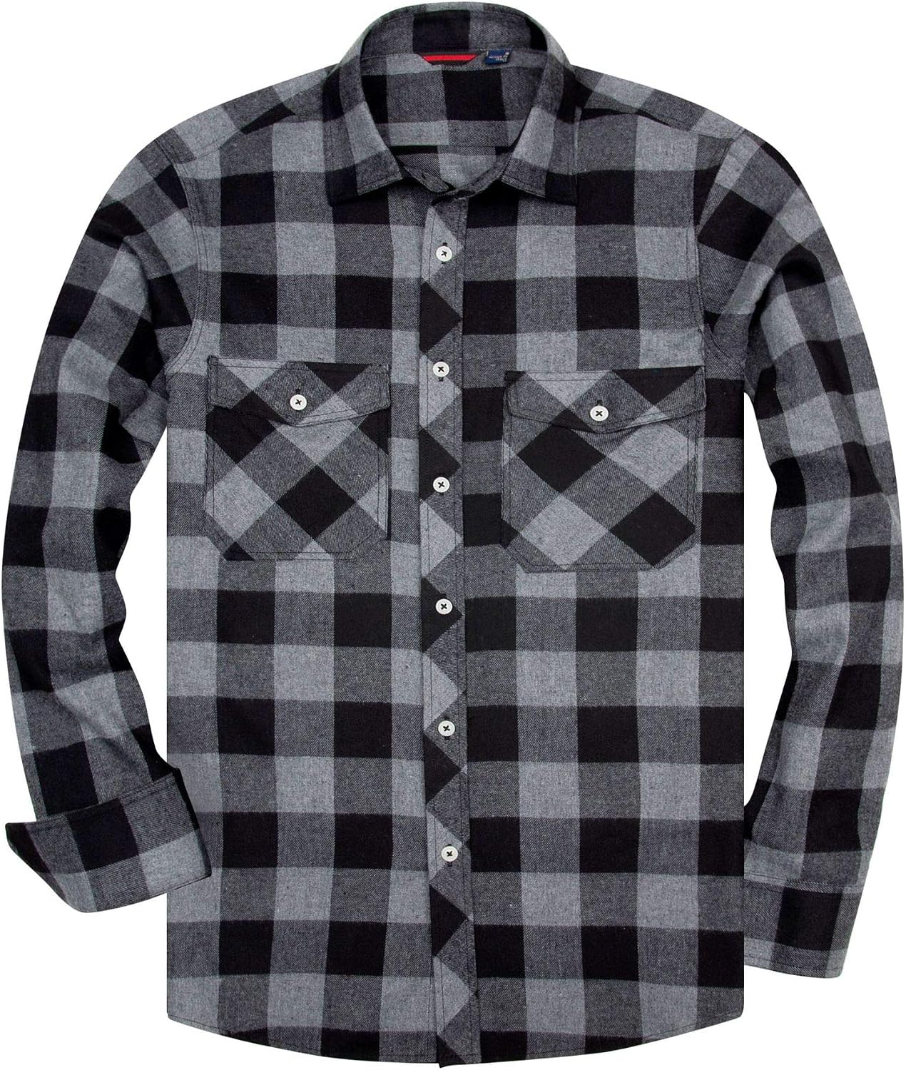 Alimens & Gentle Men's Button Down Regular Fit Long Sleeve Plaid Flannel Casual Shirts Grey Black Plaid