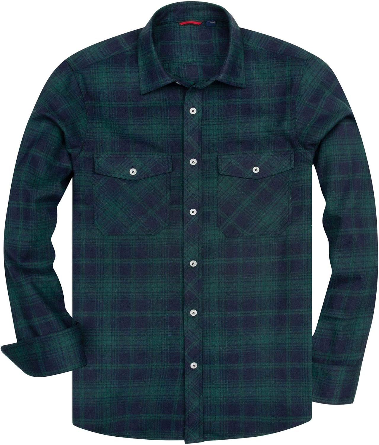 Alimens & Gentle Men's Button Down Regular Fit Long Sleeve Plaid Flannel Casual Shirts Green Navy Plaid