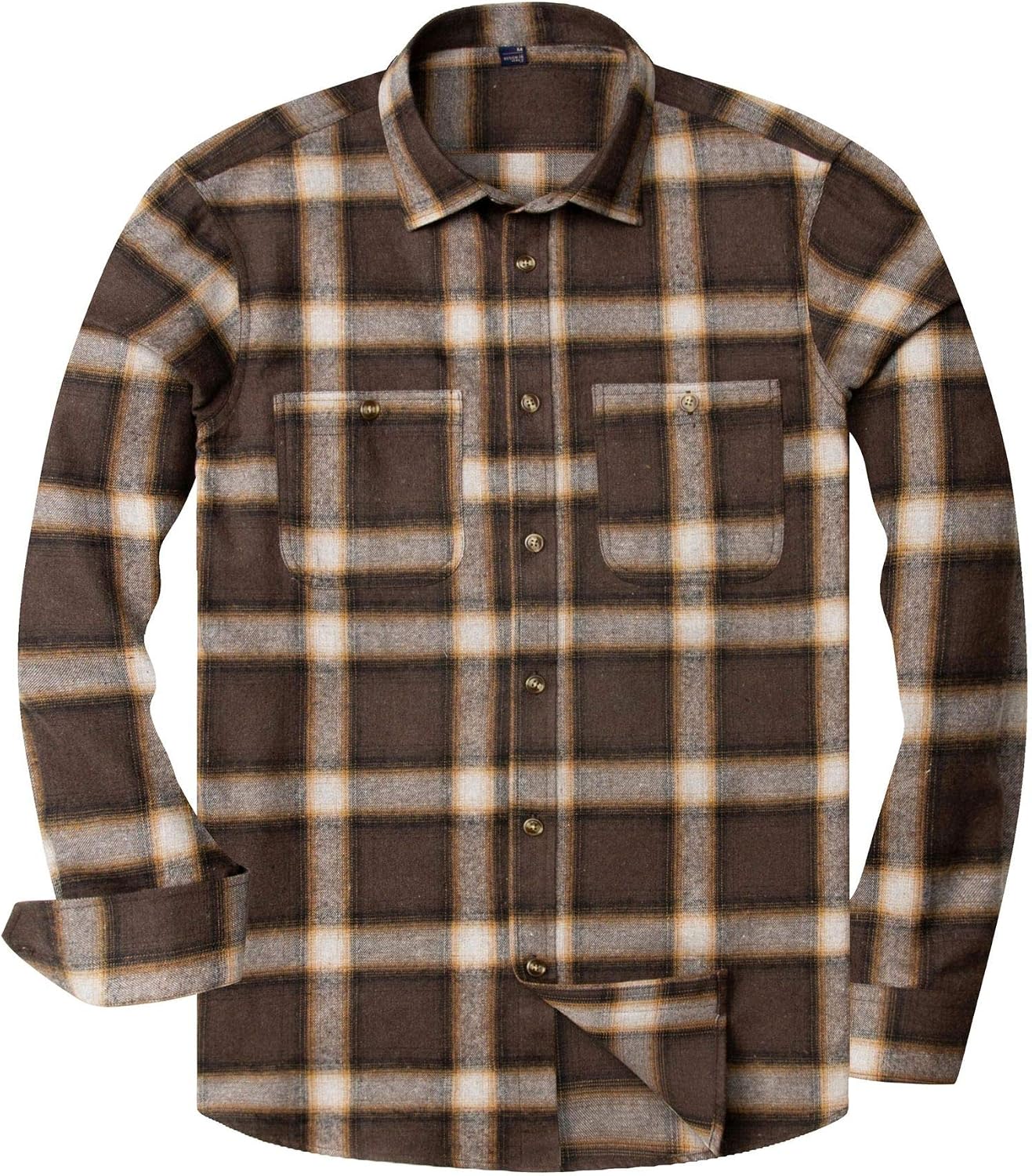 Alimens & Gentle Men's Button Down Regular Fit Long Sleeve Plaid Flannel Casual Shirts Brown Yellow Plaid