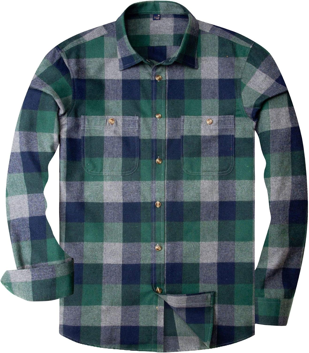 Alimens & Gentle Men's Button Down Regular Fit Long Sleeve Plaid Flannel Casual Shirts Green Grey Plaid