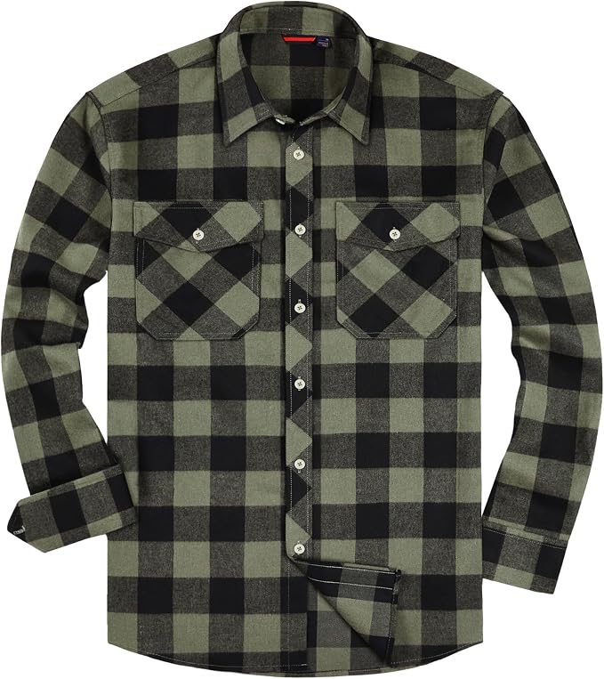 Alimens & Gentle Men's Button Down Regular Fit Long Sleeve Plaid Flannel Casual Shirts Army Green Buffalo