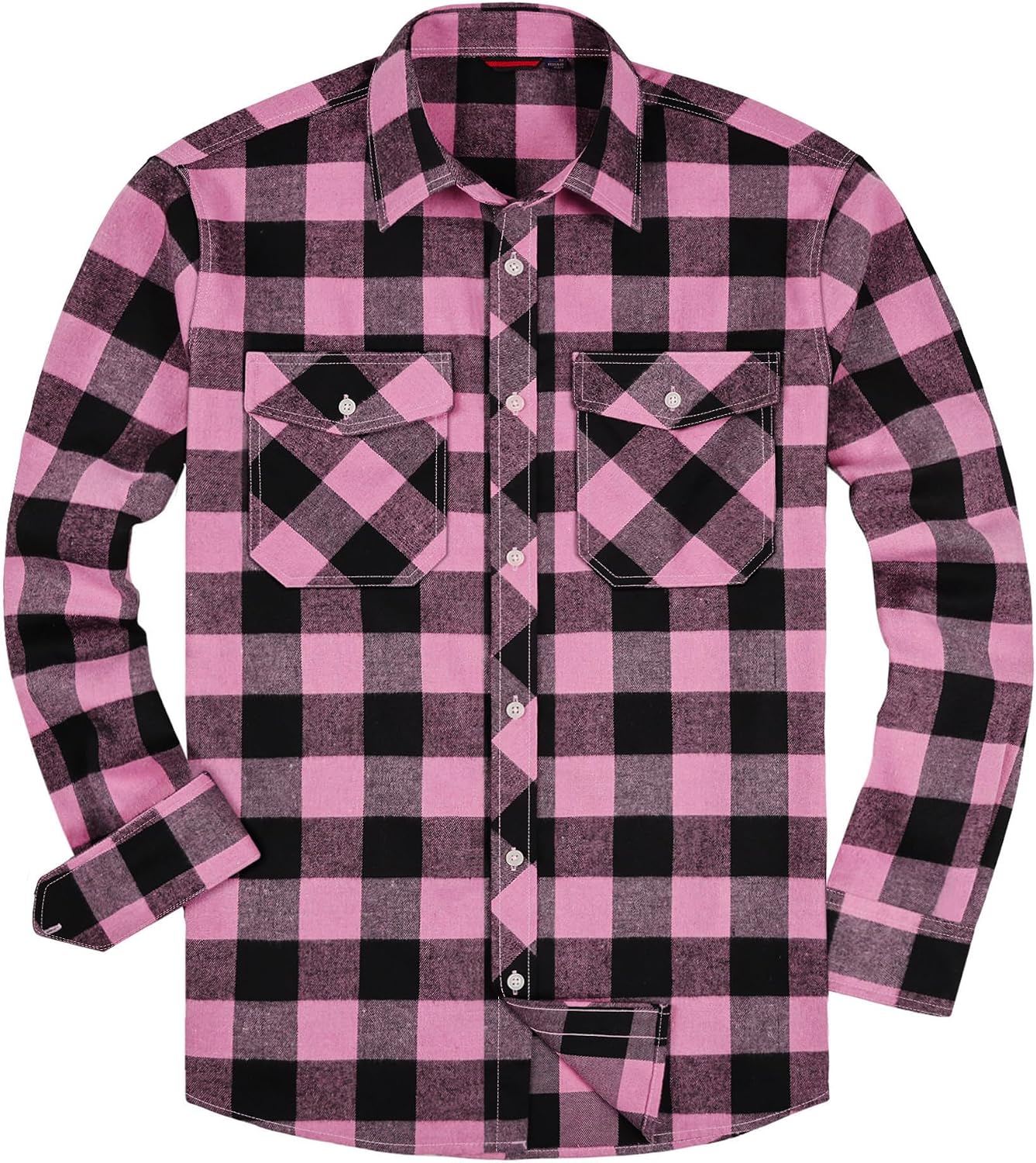 Alimens & Gentle Men's Button Down Regular Fit Long Sleeve Plaid Flannel Casual Shirts Rosy&black