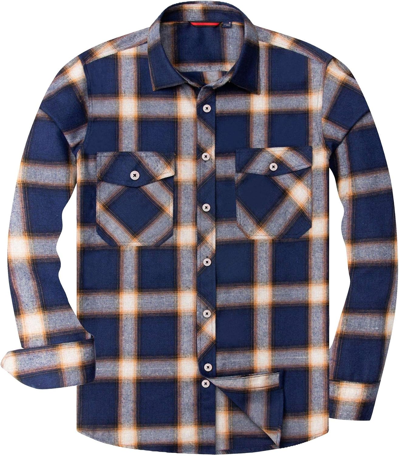 Alimens & Gentle Men's Button Down Regular Fit Long Sleeve Plaid Flannel Casual Shirts Dark Blue Grey