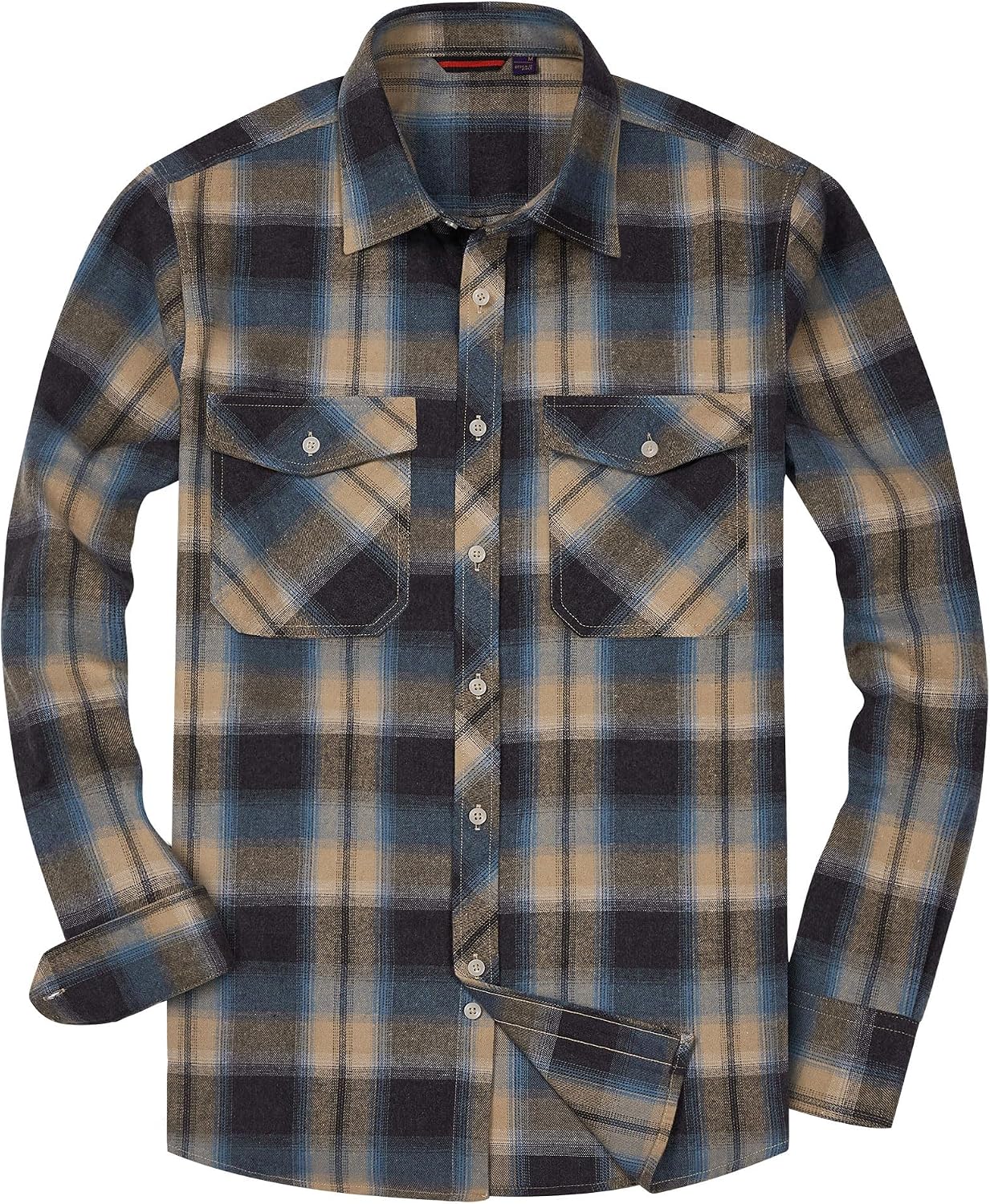 Alimens & Gentle Men's Button Down Regular Fit Long Sleeve Plaid Flannel Casual Shirts Blue Light Yellow
