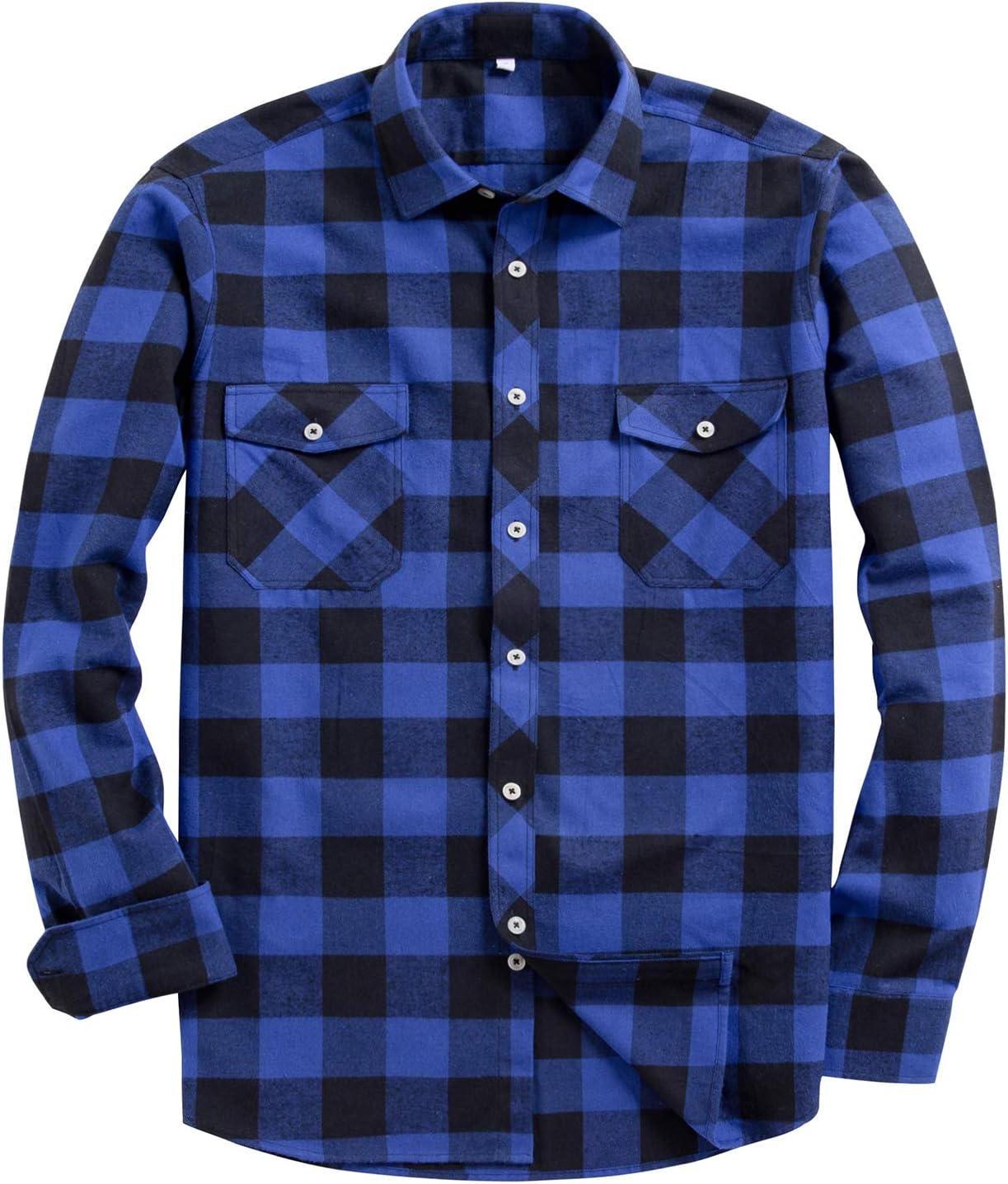 Alimens & Gentle Men's Button Down Regular Fit Long Sleeve Plaid Flannel Casual Shirts Blue/Black Plaid