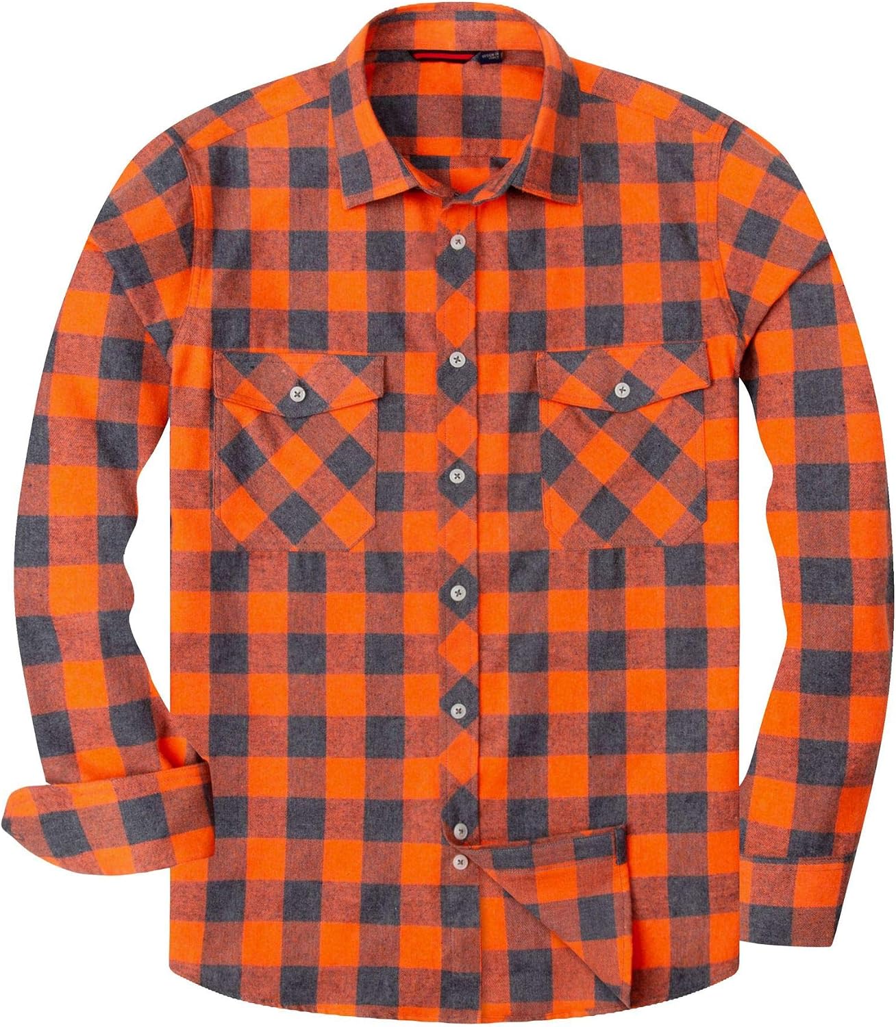 Alimens & Gentle Men's Button Down Regular Fit Long Sleeve Plaid Flannel Casual Shirts Orange Grey
