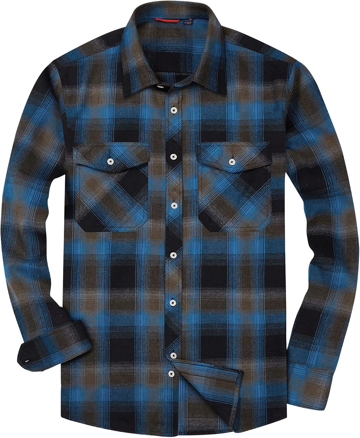 Alimens & Gentle Men's Button Down Regular Fit Long Sleeve Plaid Flannel Casual Shirts Blue Brown Black
