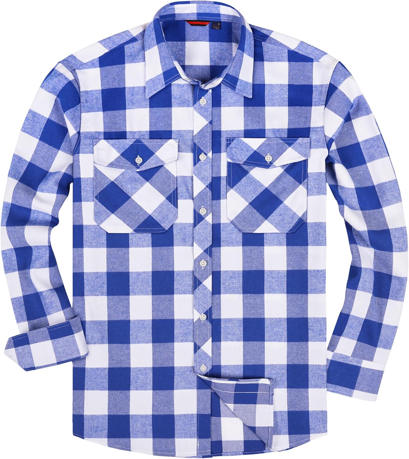 Alimens & Gentle Men's Button Down Regular Fit Long Sleeve Plaid Flannel Casual Shirts Sky Blue&beige