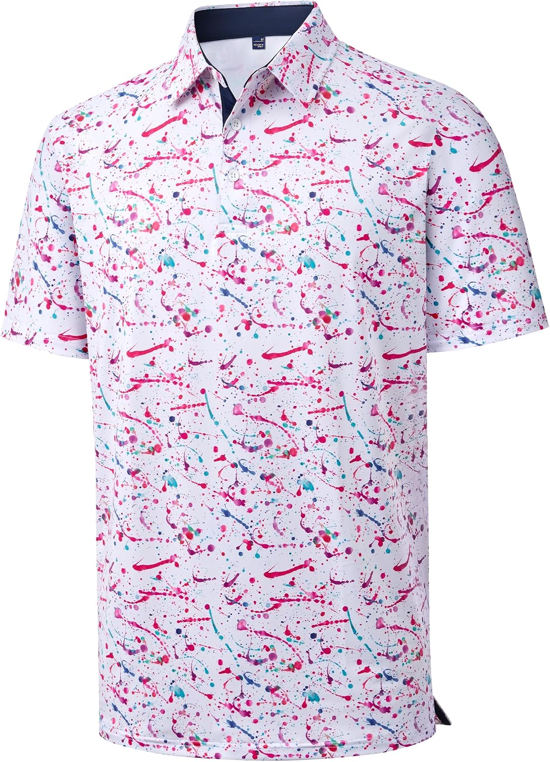Mens Polo Shirts Dry Fit Breathable Printed Golf Shirt Summer White Color
