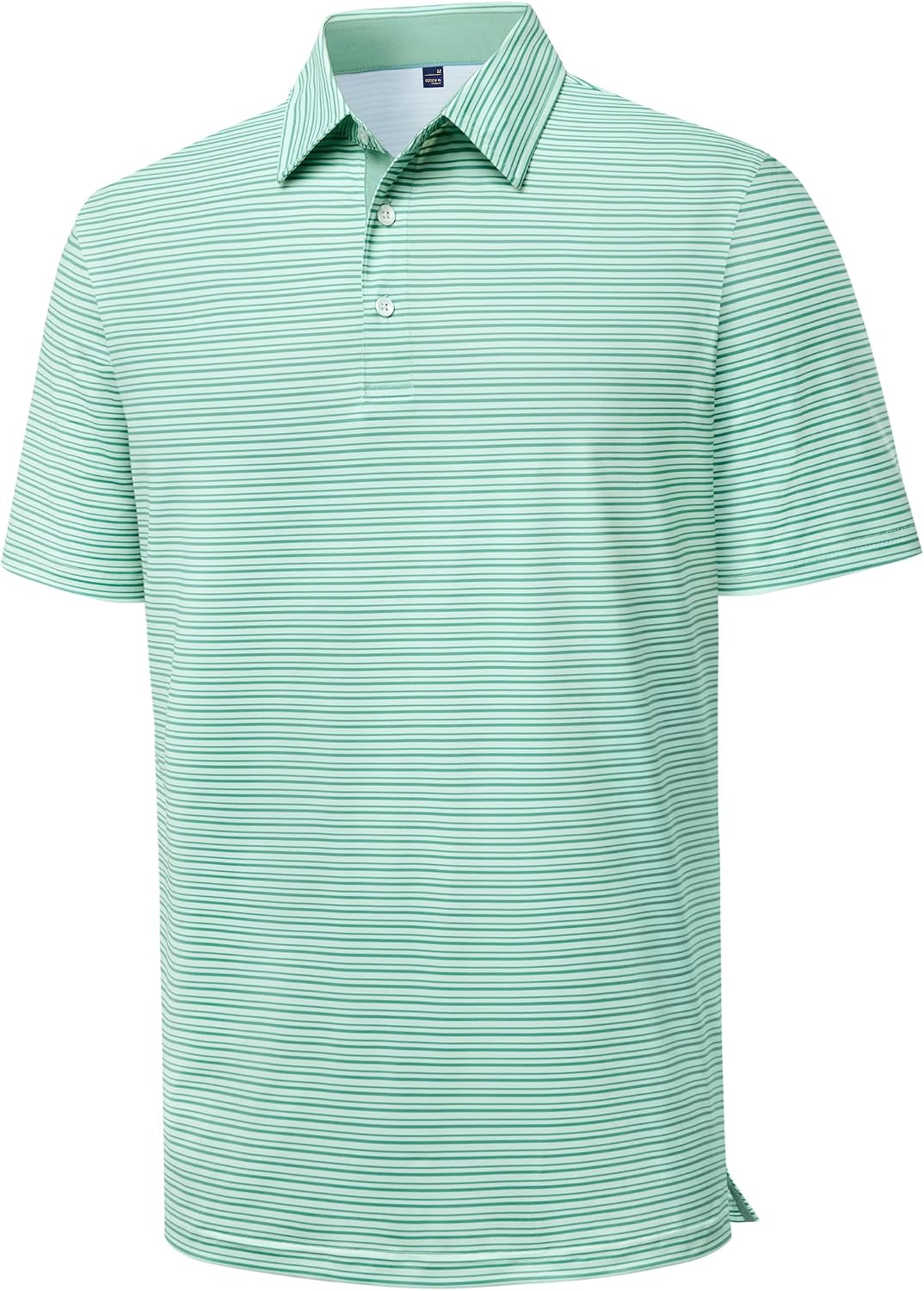 Mens Polo Shirts Dry Fit Breathable Printed Golf Shirt Summer Green White Stripe