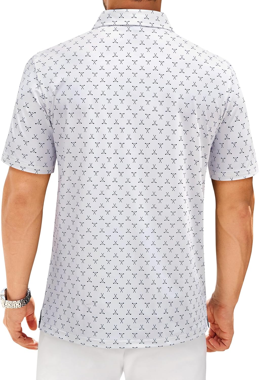 Mens Polo Shirts Dry Fit Breathable Printed Golf Shirt Summer White Golf