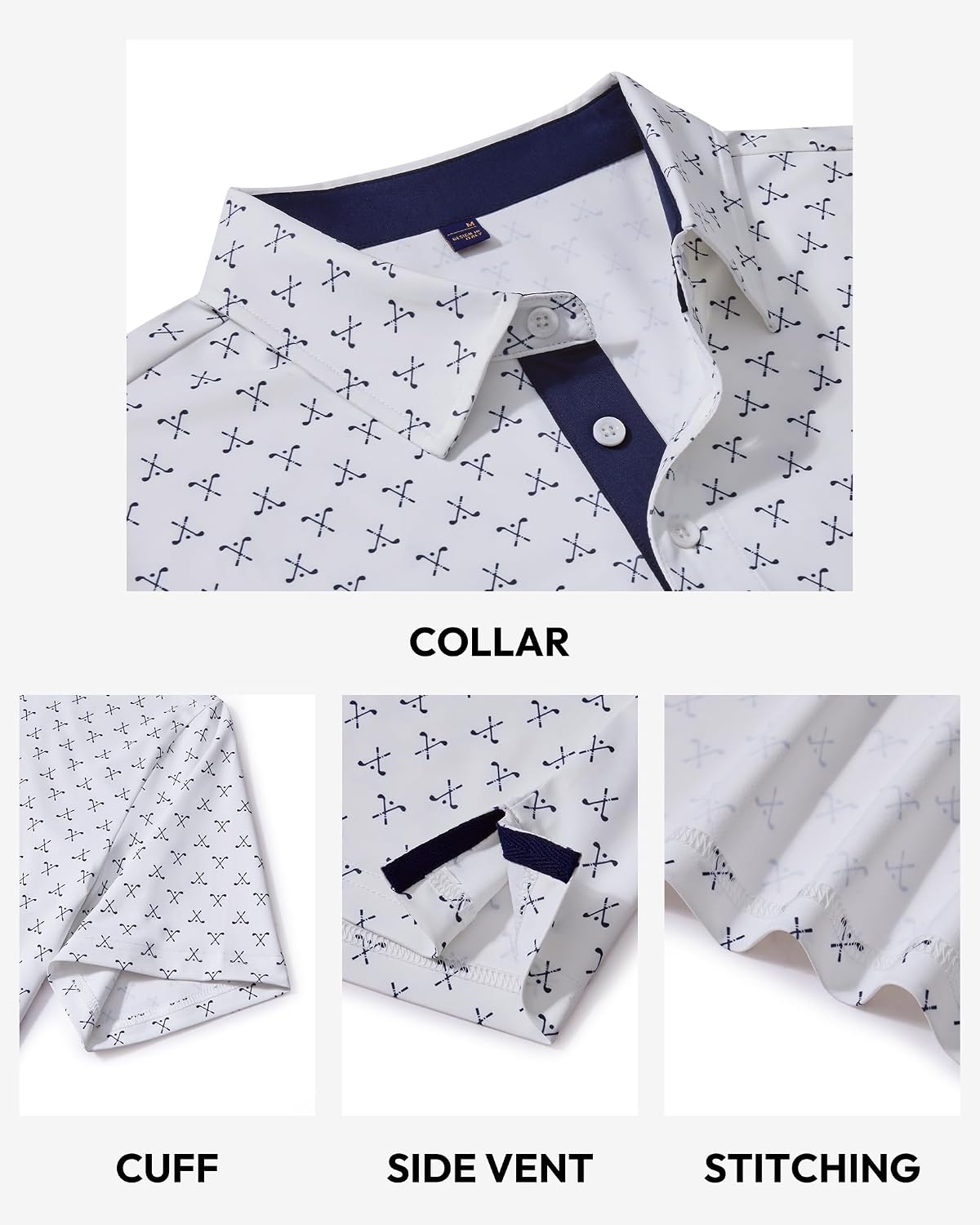 Mens Polo Shirts Dry Fit Breathable Printed Golf Shirt Summer White Golf