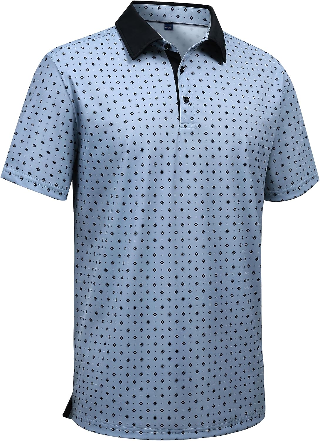 Mens Polo Shirts Stretch Dry Fit Printed Golf Shirt Summer Party Beach Tops Blue Grey Square