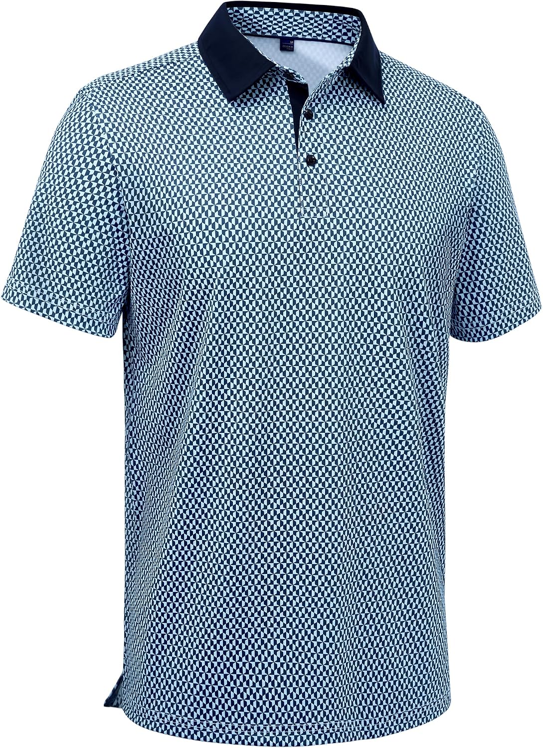Mens Polo Shirts Stretch Dry Fit Printed Golf Shirt Summer Party Beach Tops Navy Square