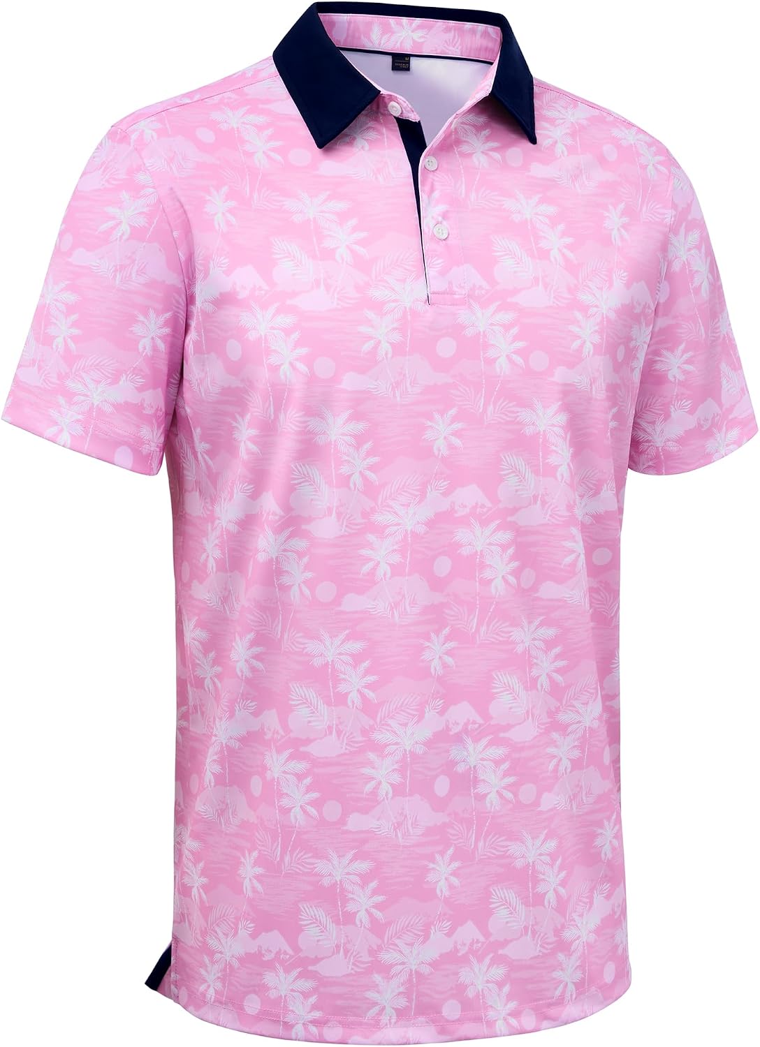 Mens Polo Shirts Stretch Dry Fit Printed Golf Shirt Summer Party Beach Tops Pink Coconut Beach