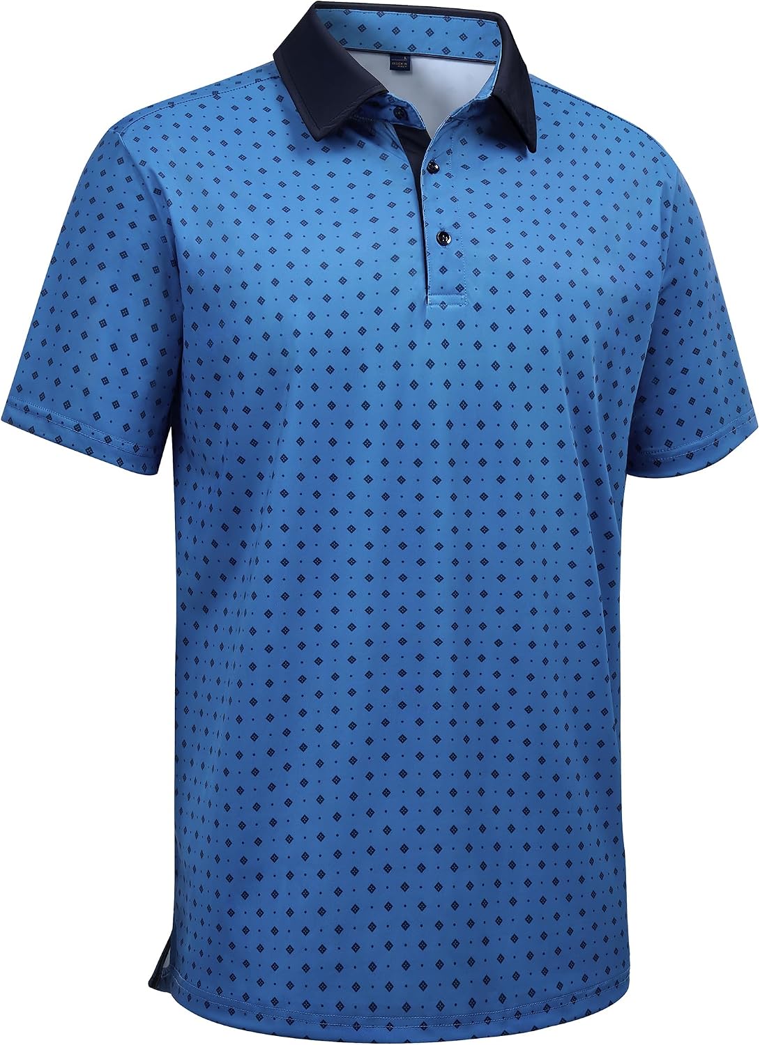Mens Polo Shirts Stretch Dry Fit Printed Golf Shirt Summer Party Beach Tops Blue Square