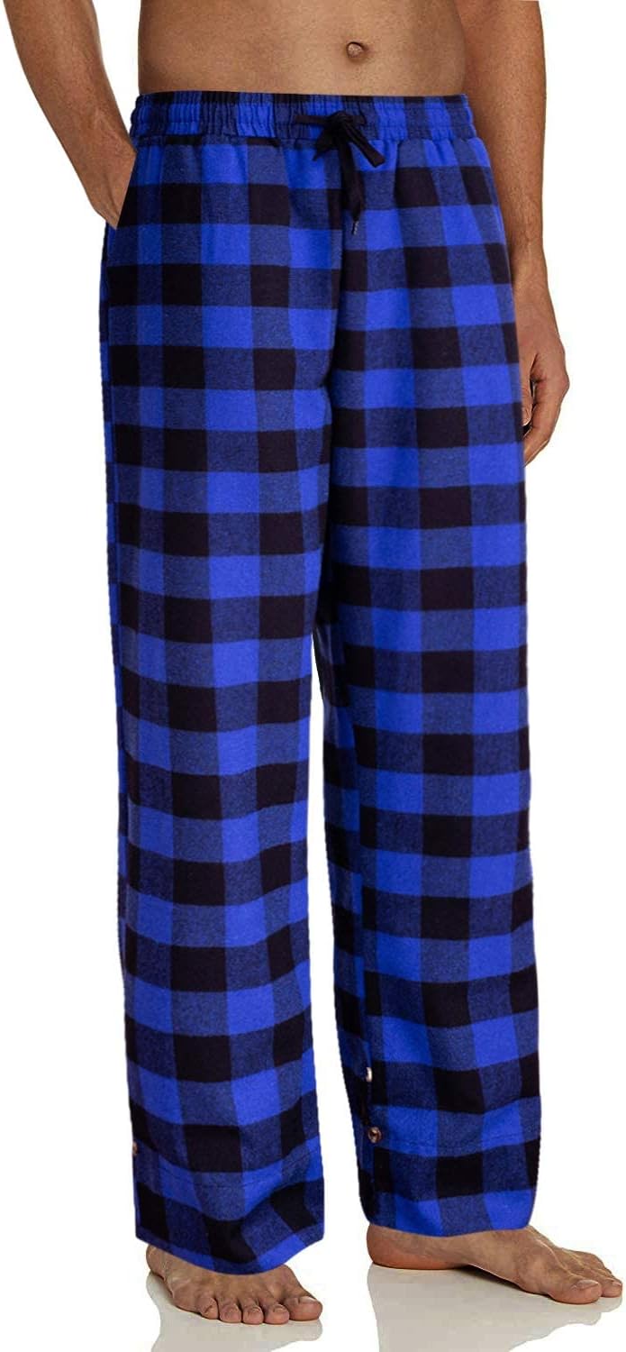 Mens Flannel Pajama Pants Plaid Heavyweight Cotton PJs Bottoms Sleepwear Blue Black
