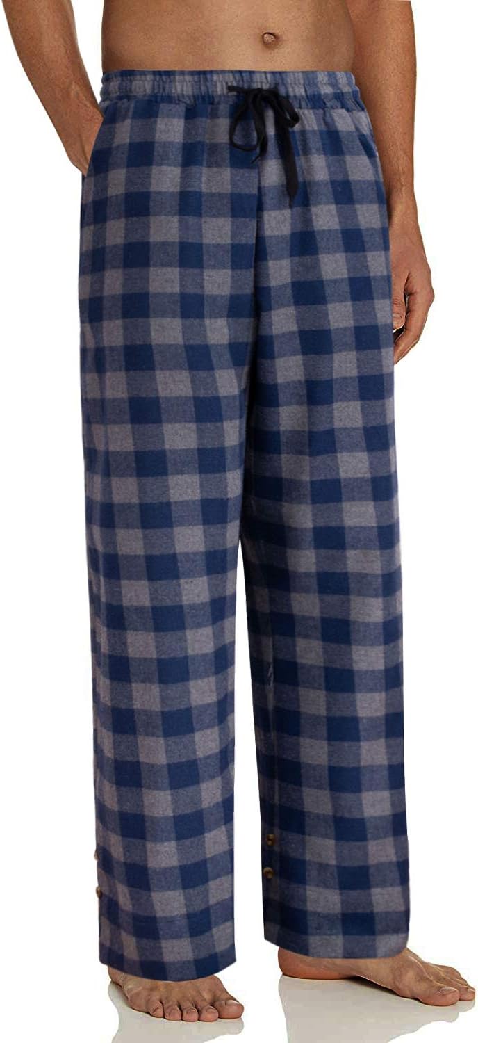 Mens Flannel Pajama Pants Plaid Heavyweight Cotton PJs Bottoms Sleepwear Grey Navy