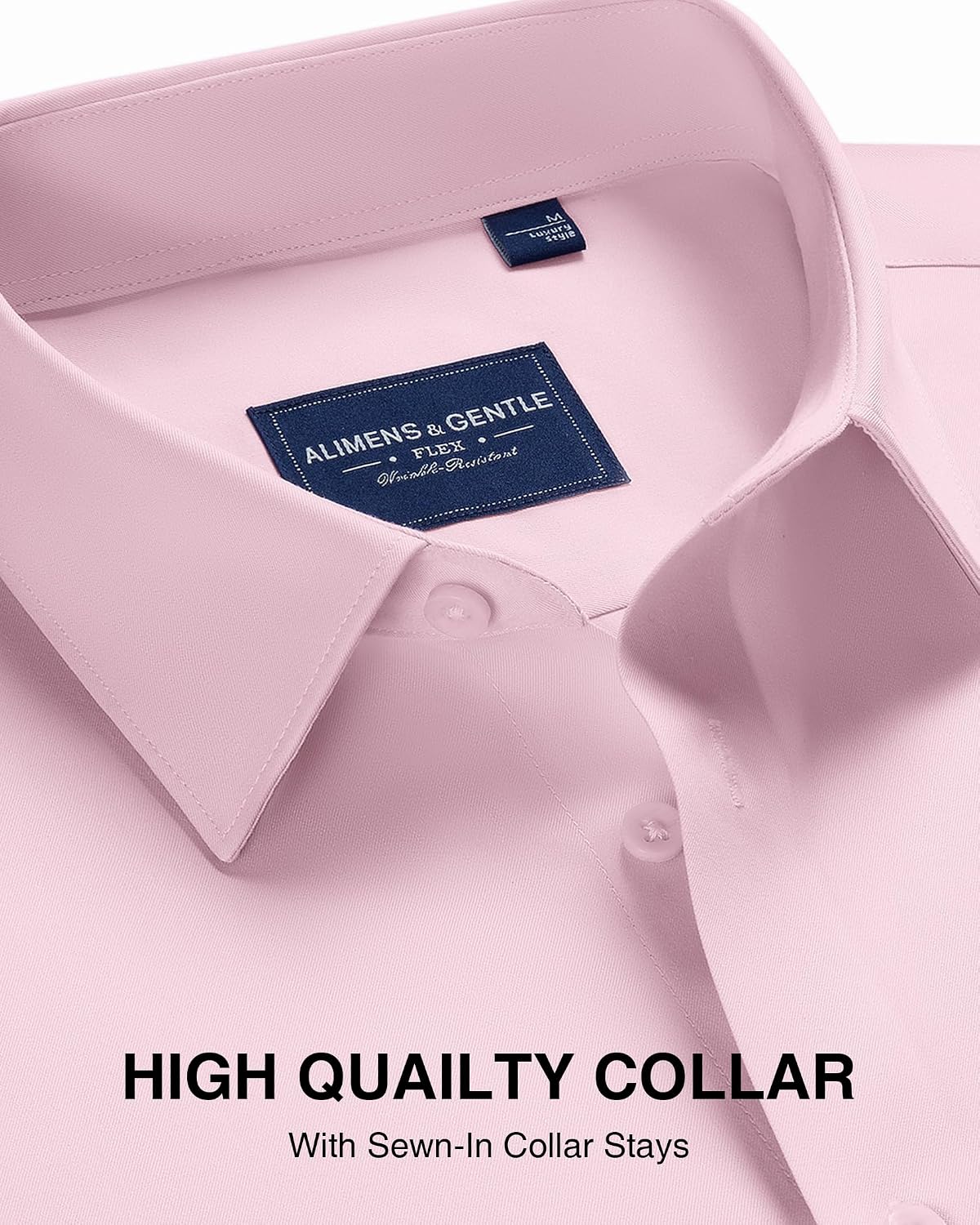 Men's Cotton Dress Shirt Long Sleeve Wrinkle Free Button Down Shirts Pink