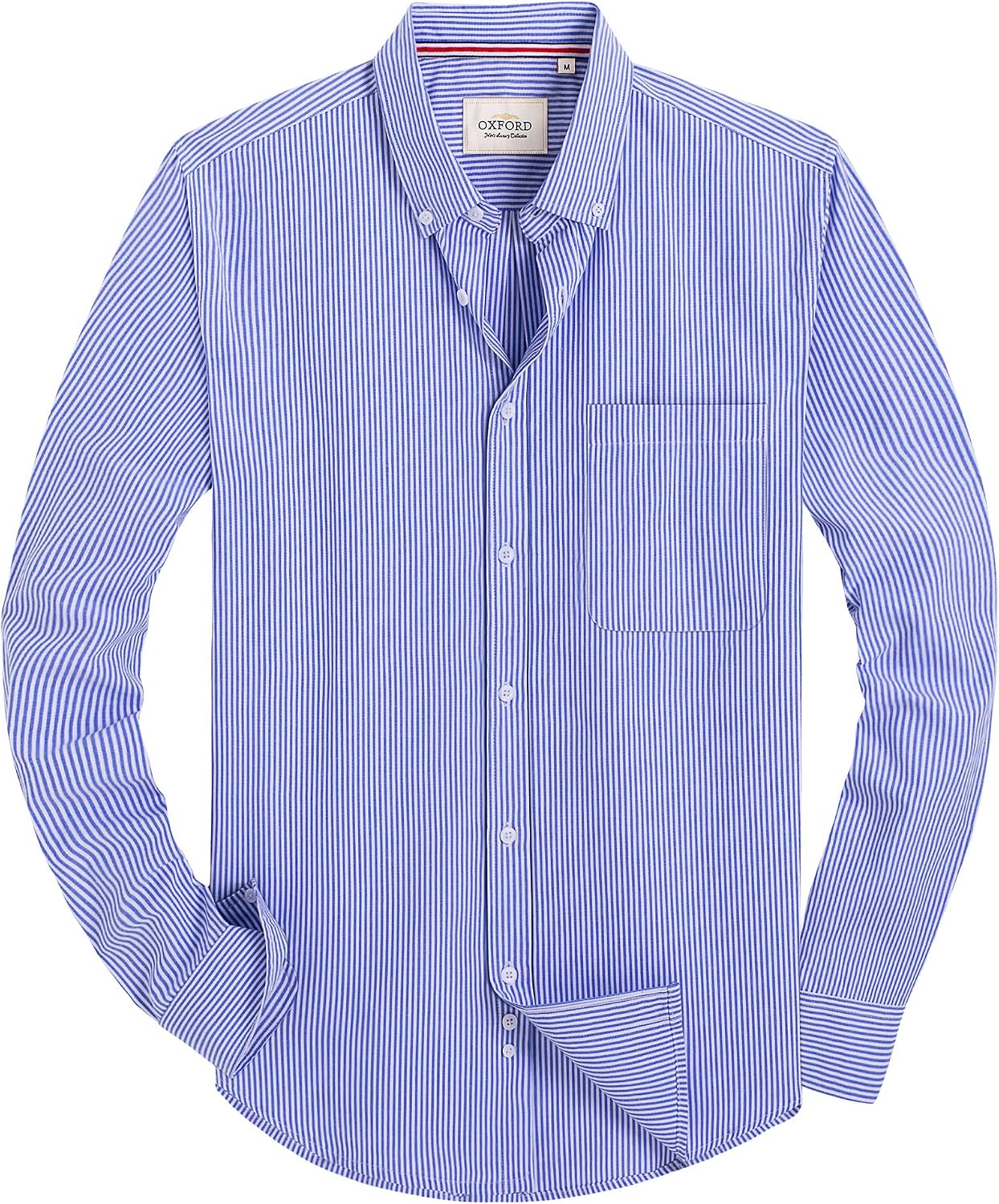 Alimens & Gentle Mens Solid Oxford Shirt Long Sleeve Dress Shirt Work Casual Button Down Shirts with Pocket Striped-light Blue