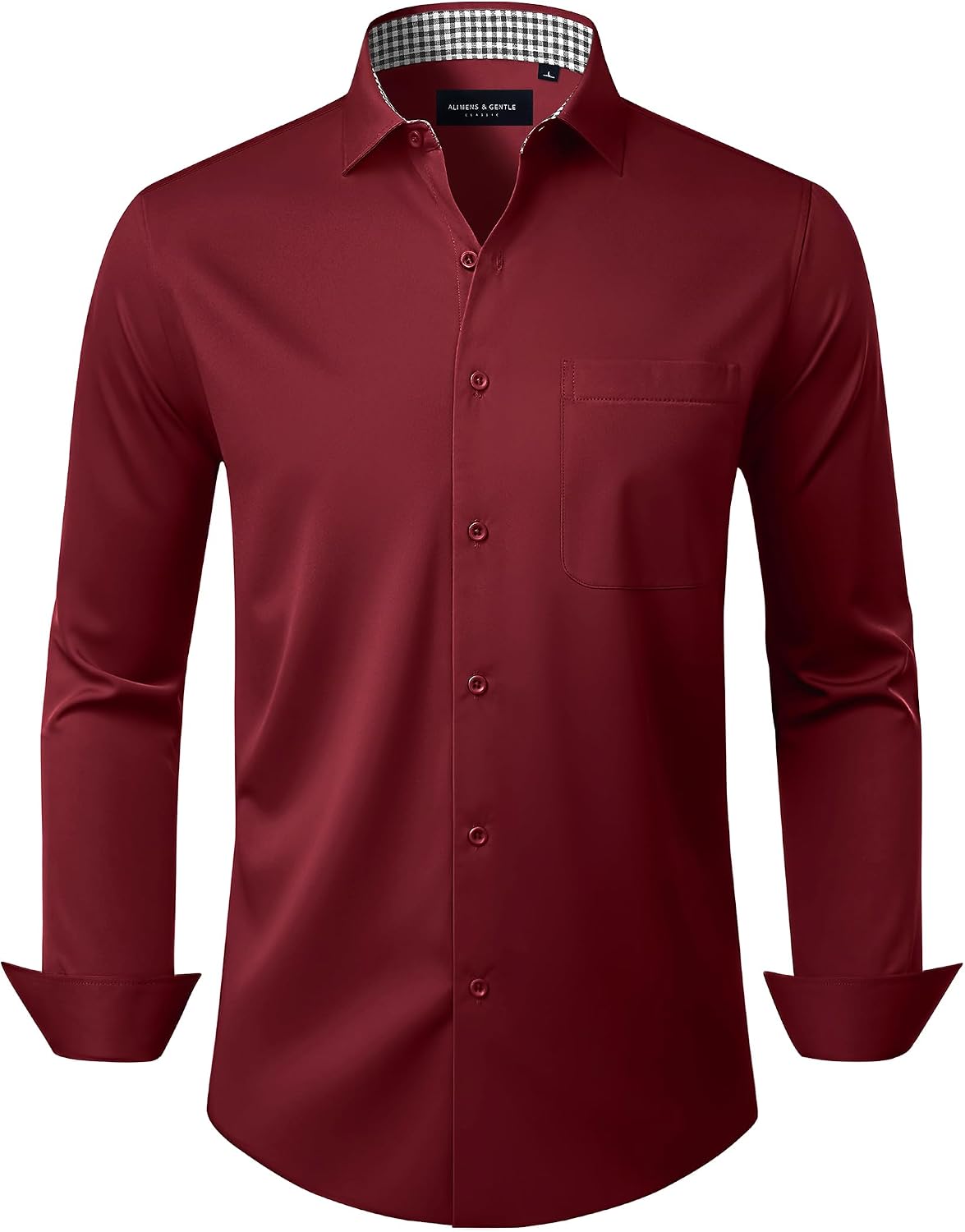 Alimens & Gentle Mens Dress Shirt Long Sleeve Button Down Shirt with Pocket Burgundy