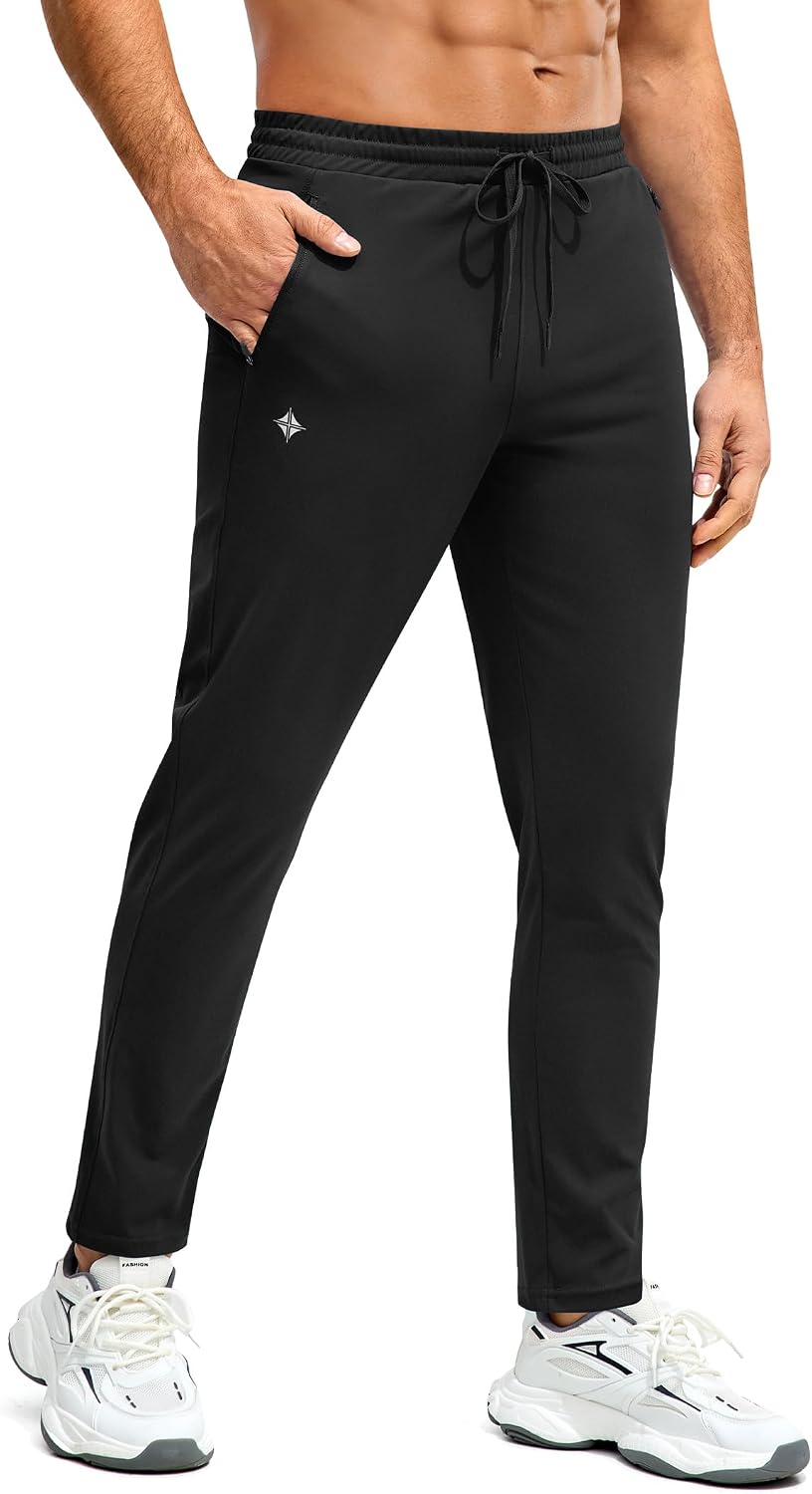 Alimens & Gentle Mens Joggers with Zipper Pockets Athletic Workout Track Pants Lightweight Running Gym Training Sweatpants Black