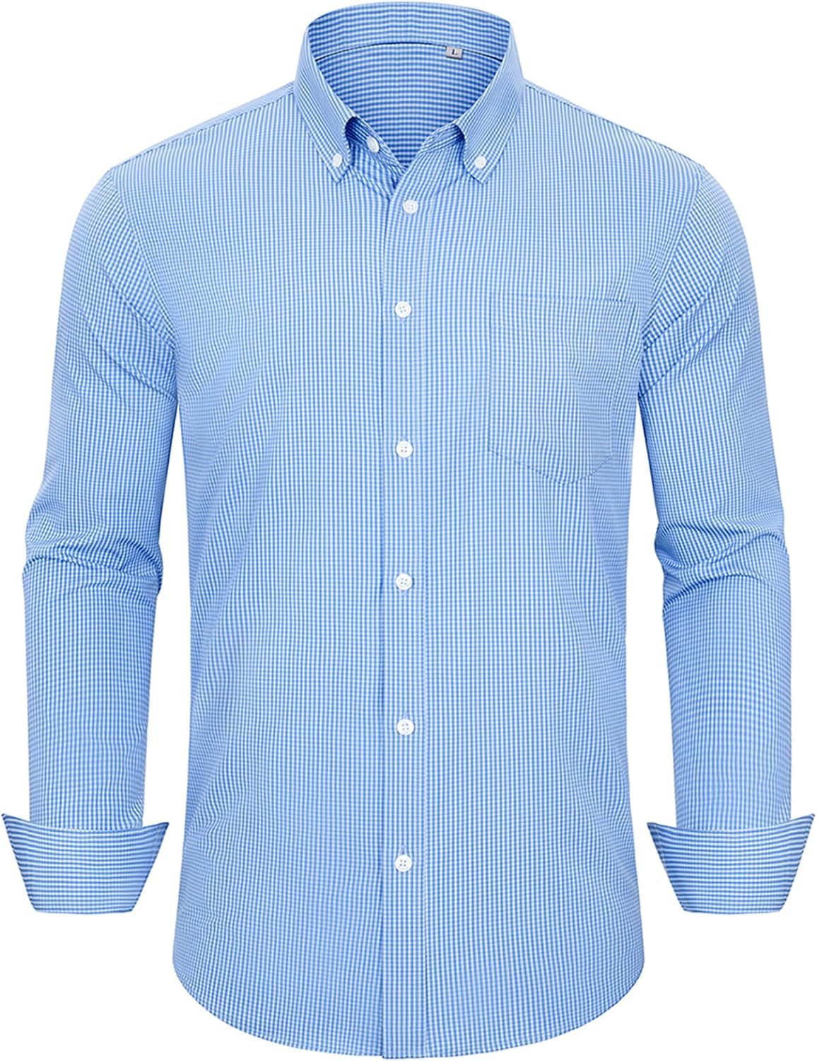 Alimens & Gentle Mens Dress Shirts Long Sleeve Lightweight Gingham Shirts Regular Fit Business Casual Plaid Shirt with Pocket Blue White,plaid