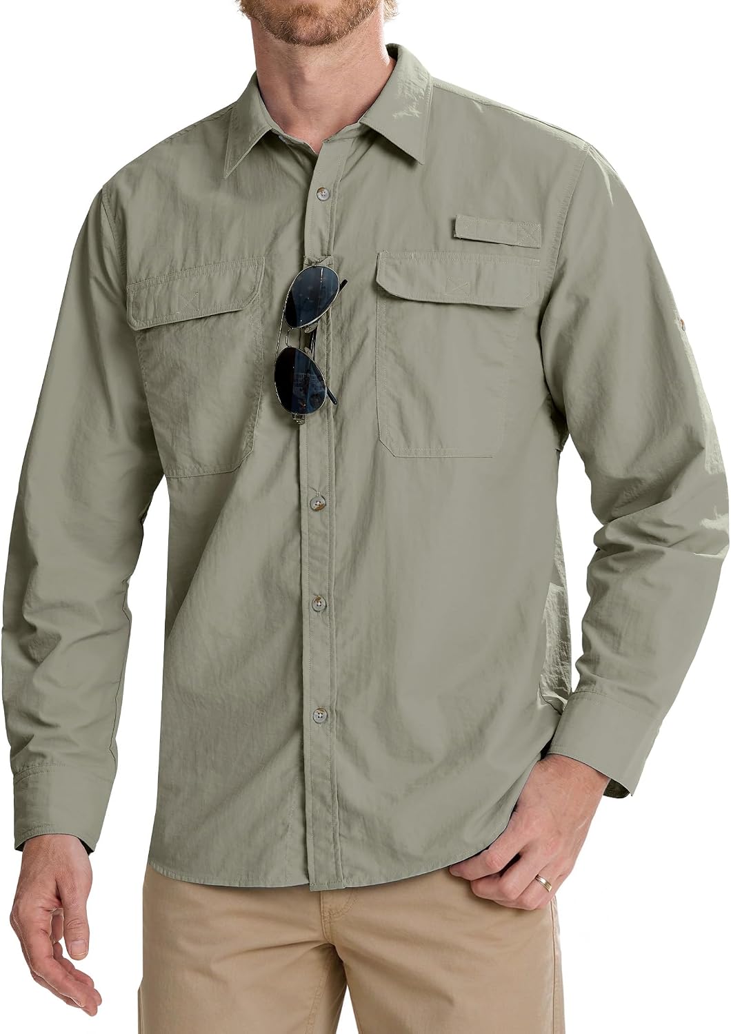 Alimens & Gentle Mens Fishing Shirts UPF 50+ Quick Dry Cooling Hiking Shirt Gray Green