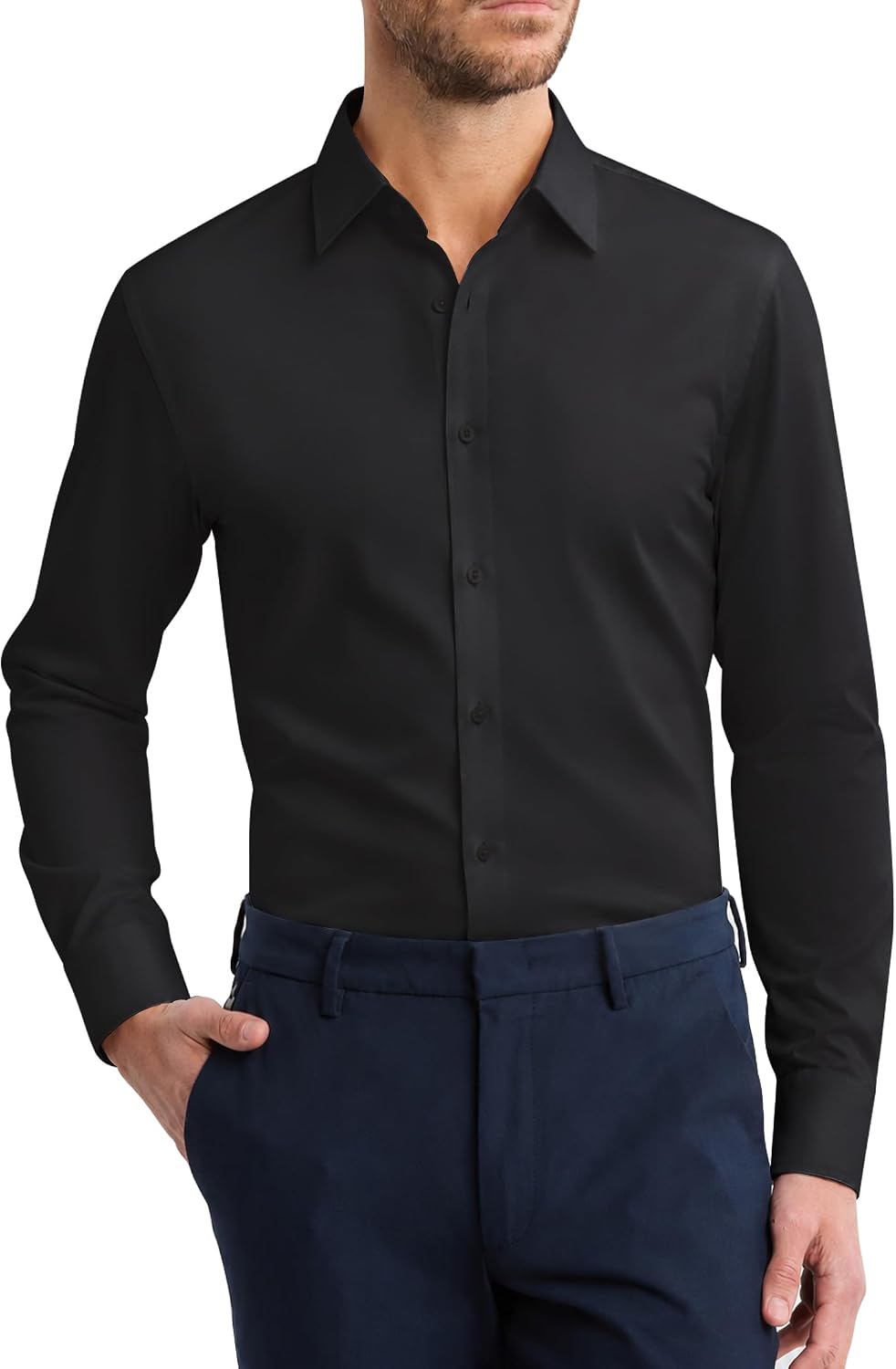 Men's Cotton Dress Shirt Long Sleeve Wrinkle Free Button Down Shirts Black