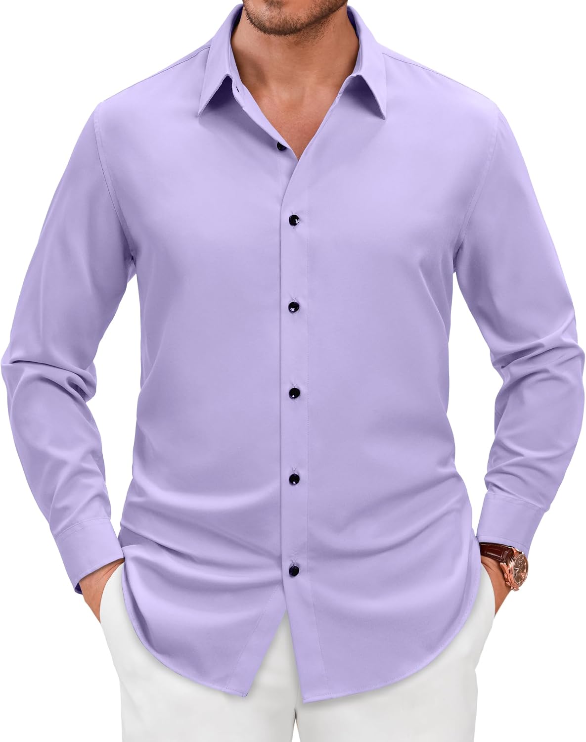 Men's Dress Shirts Long Sleeve Wrinkle Free Business Button Up Shirts Lavender