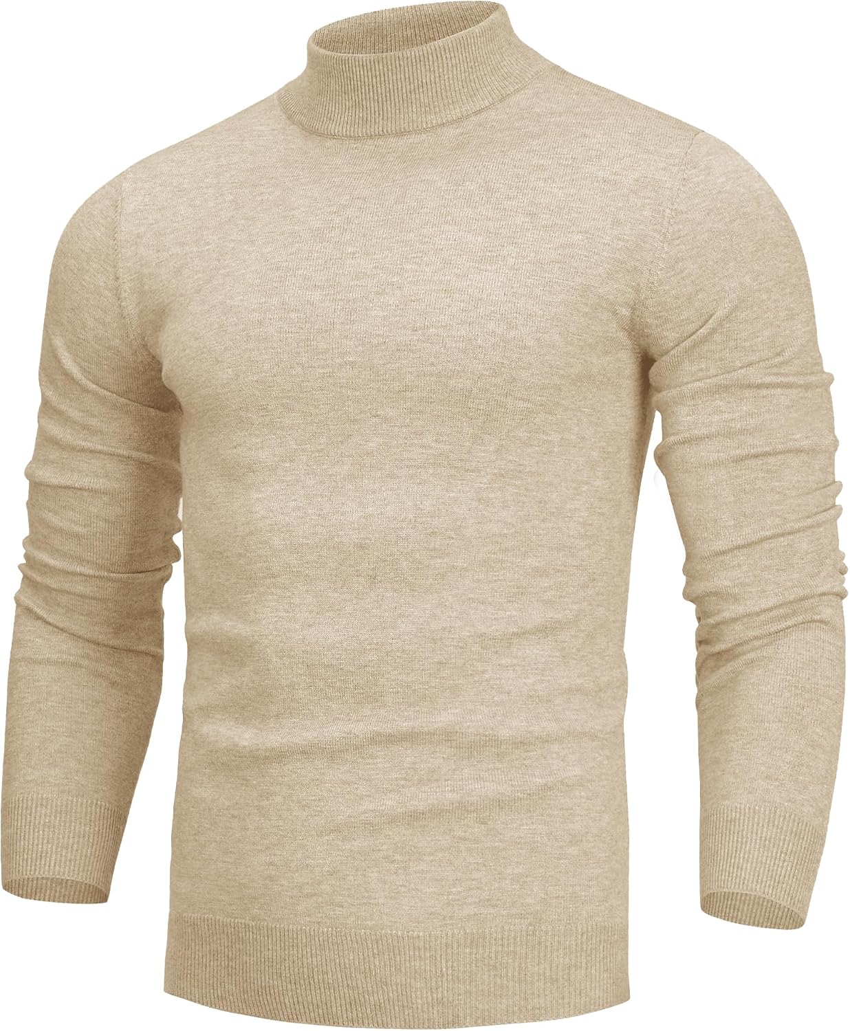 Alimens & Gentle Men's Mock Turtleneck Long Sleeve Soft Lightweight Casual Slim Fit Pullover Stretch Knit Top Light Khaki