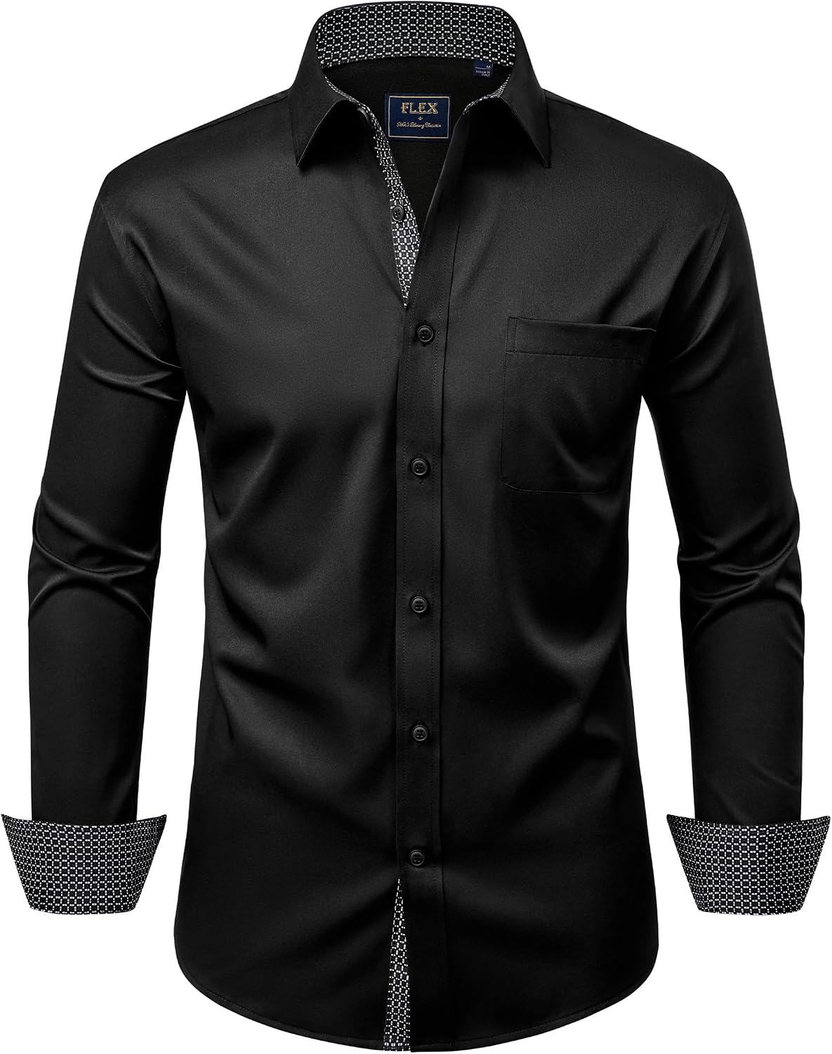 Mens Dress Shirt Long Sleeve Wrinkle Free Button Down Shirt Business Casual Black