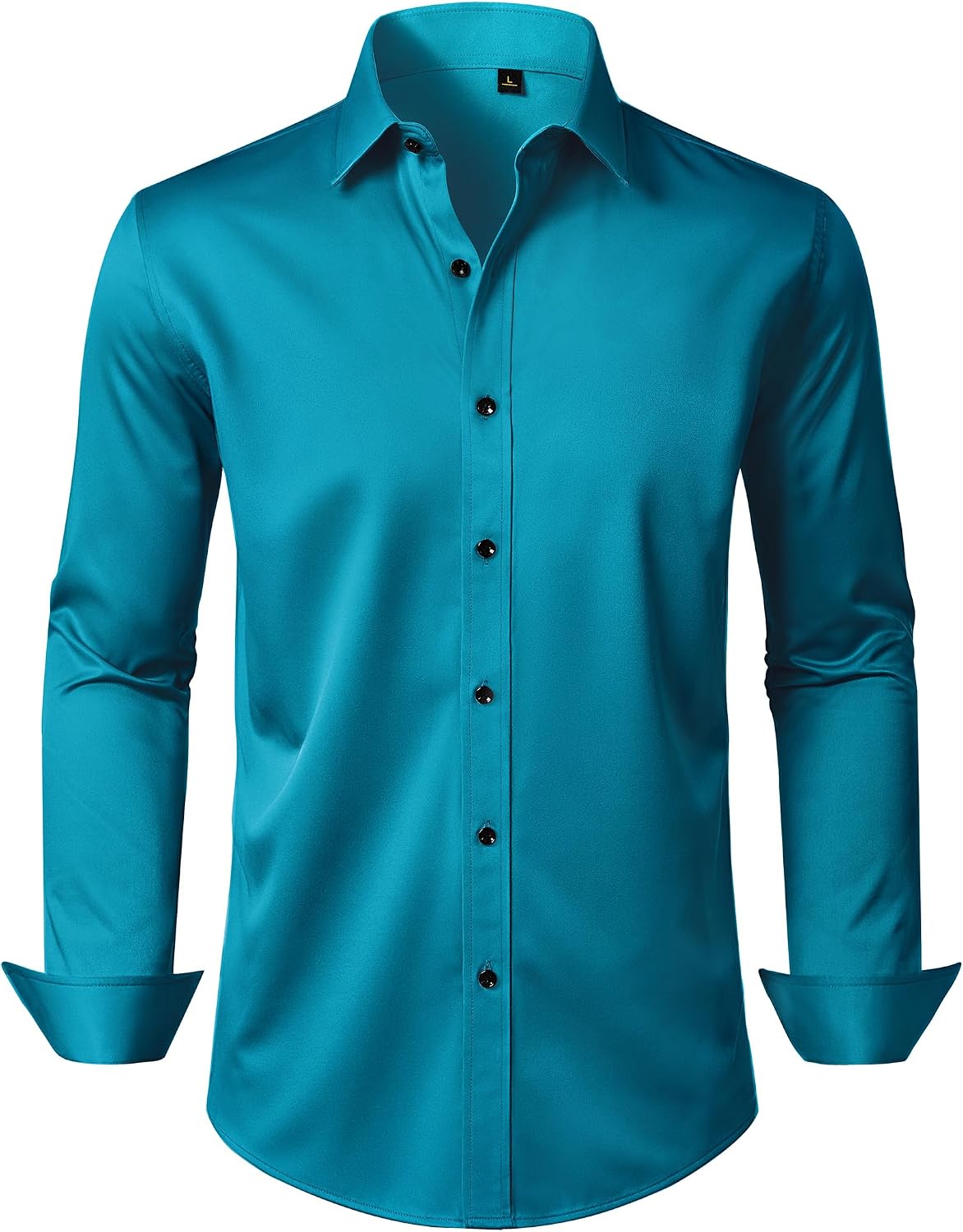 Mens Dress Shirt Long Sleeve Wrinkle Free Stretch Button Down Shirts Teal