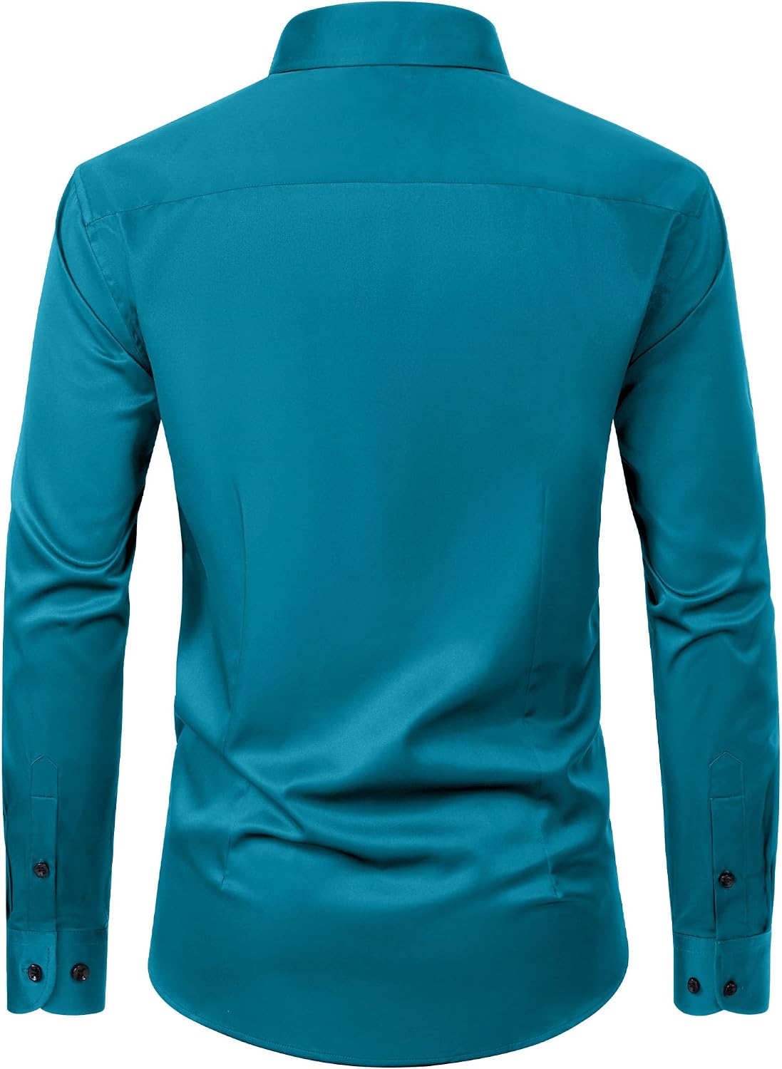 Mens Dress Shirt Long Sleeve Wrinkle Free Stretch Button Down Shirts Teal