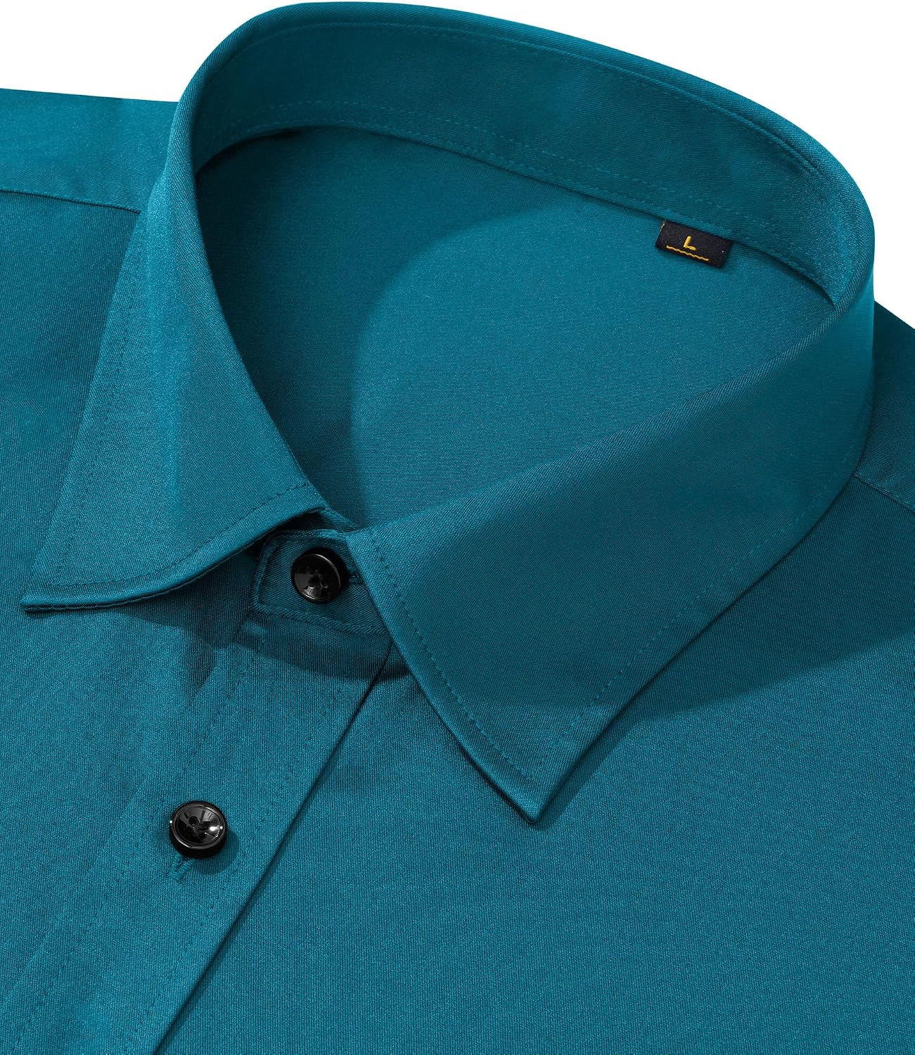 Mens Dress Shirt Long Sleeve Wrinkle Free Stretch Button Down Shirts Teal