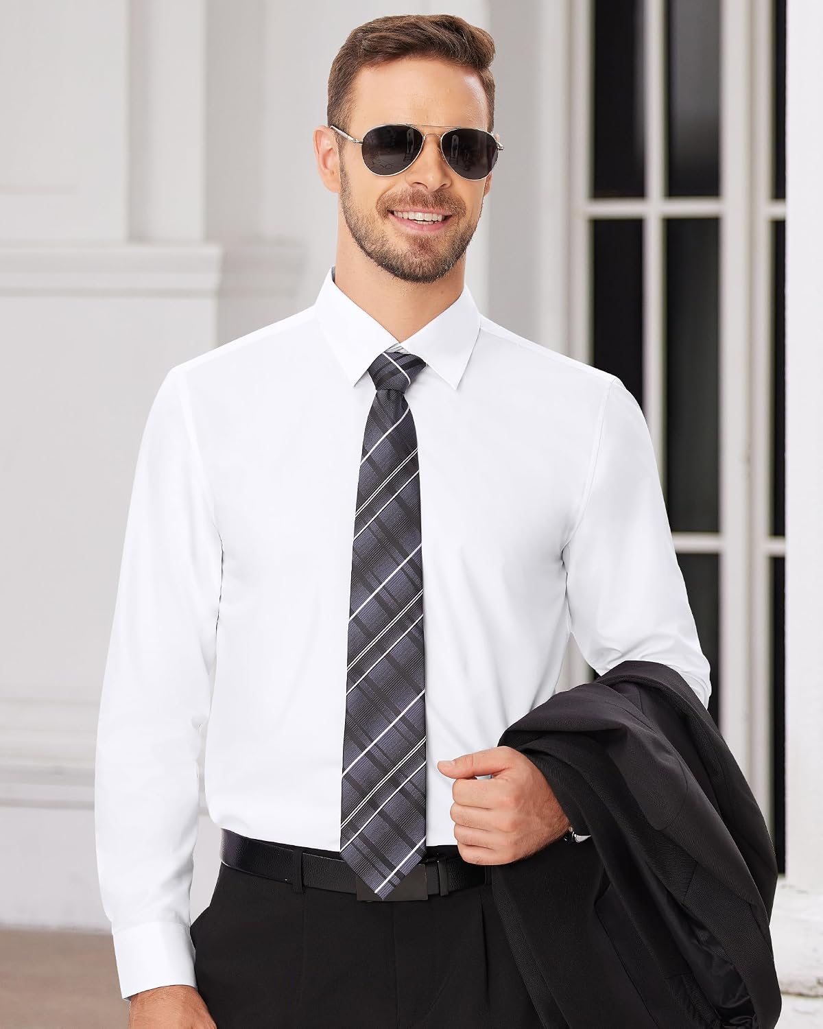 Men's Dress Shirts Long Sleeve Wrinkle Free Business Button Down Shirt White