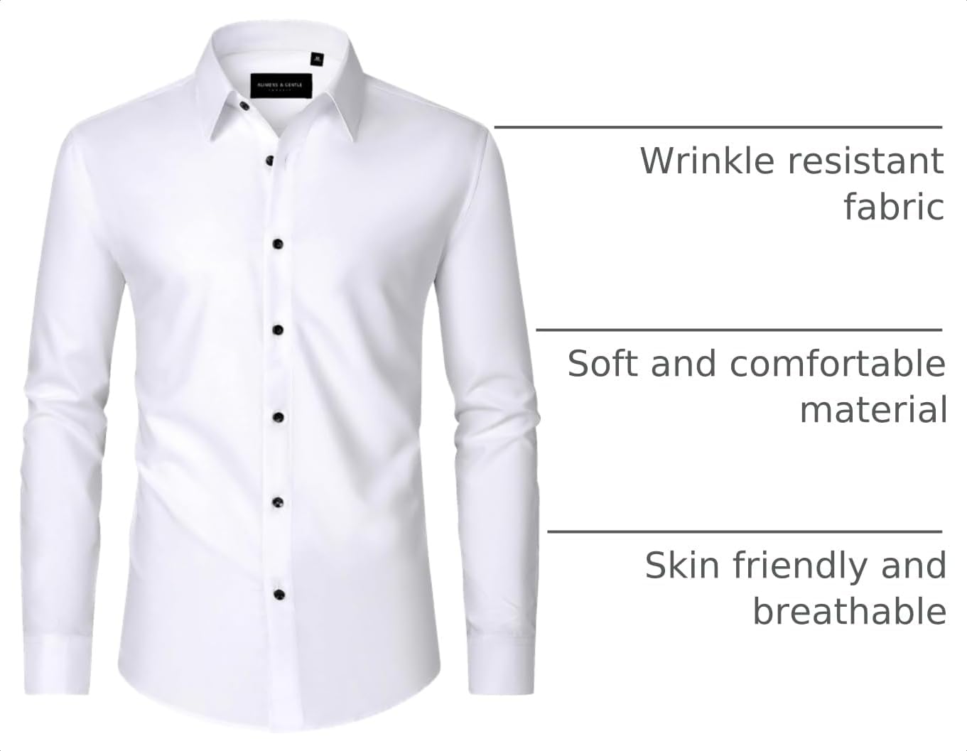 Men's Dress Shirts Long Sleeve Wrinkle Free Business Button Down Shirt White