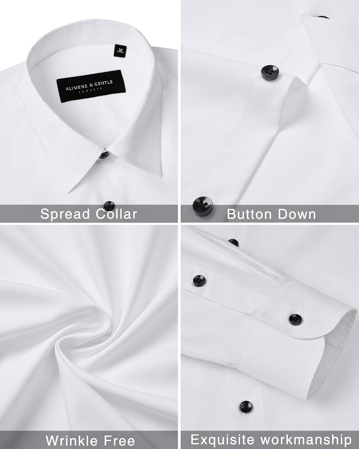Men's Dress Shirts Long Sleeve Wrinkle Free Business Button Down Shirt White