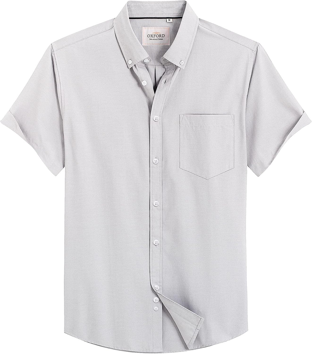 Mens Oxford Dress Shirt Short Sleeve Button Down Collar Summer Casual Shirt Khaki Grey