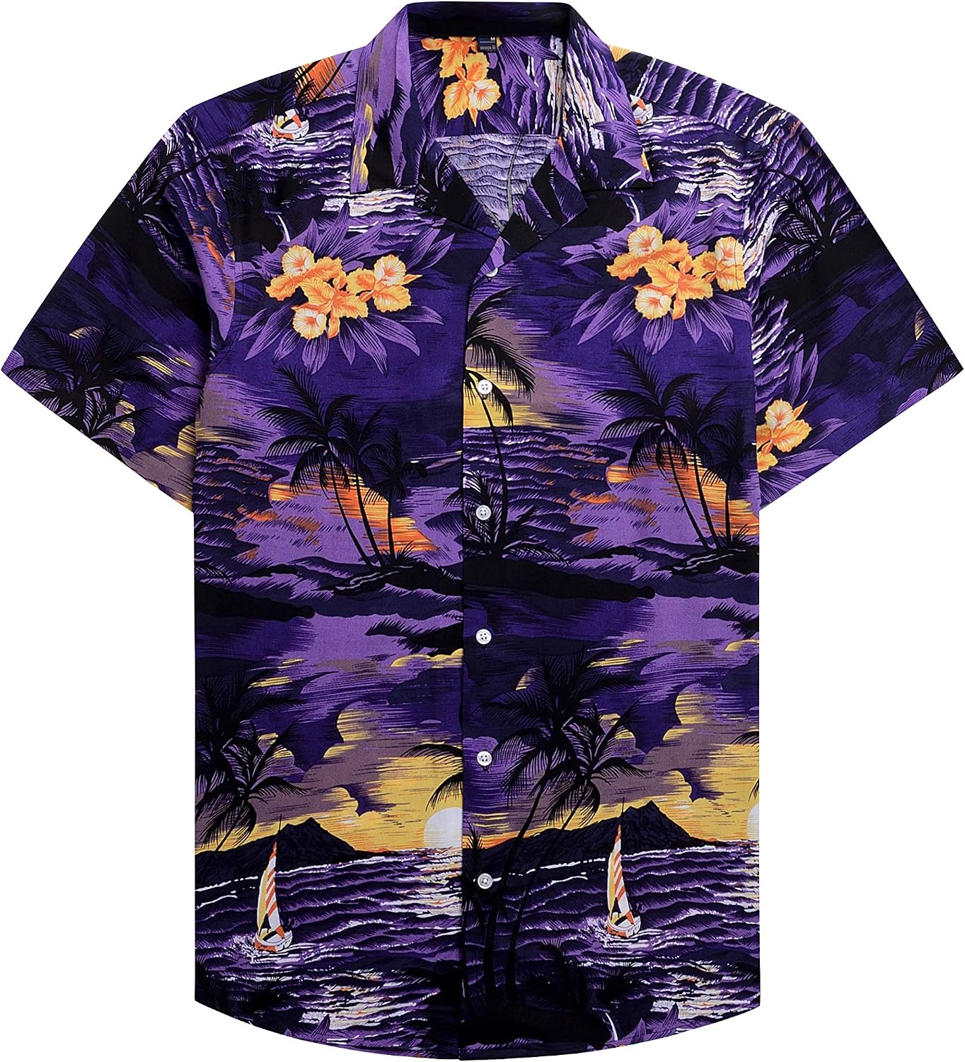 Mens Hawaiian Shirt Summer Beach Casual Short Sleeve Button Down Shirts Purple