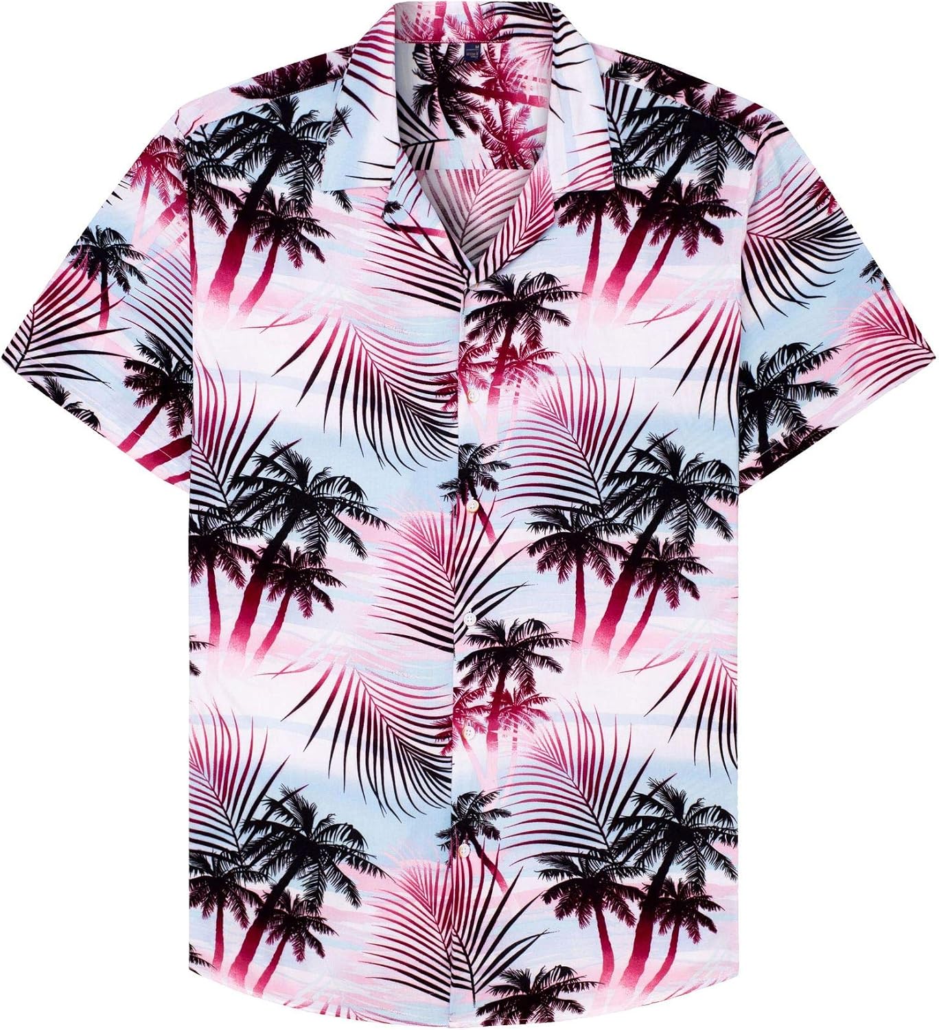 Mens Hawaiian Shirt Summer Beach Casual Short Sleeve Button Down Shirts Rosy White Palm